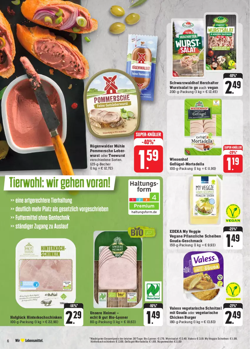 Aktueller Prospekt Edeka - Angebote der Woche - von 18.09 bis 23.09.2023 - strona 8 - produkty: Becher, bio, burger, deka, dell, eis, Geflügel, gouda, hinterkochschinken, kochschinken, leberwurst, lyoner, mac, mit gouda, mortadella, Pommersche, reis, rügenwalder, rügenwalder mühle, salat, schinken, schnitzel, super-knüller, tee, teewurst, Vegeta, veggie, wiesenhof, wurst, Yo, ZTE