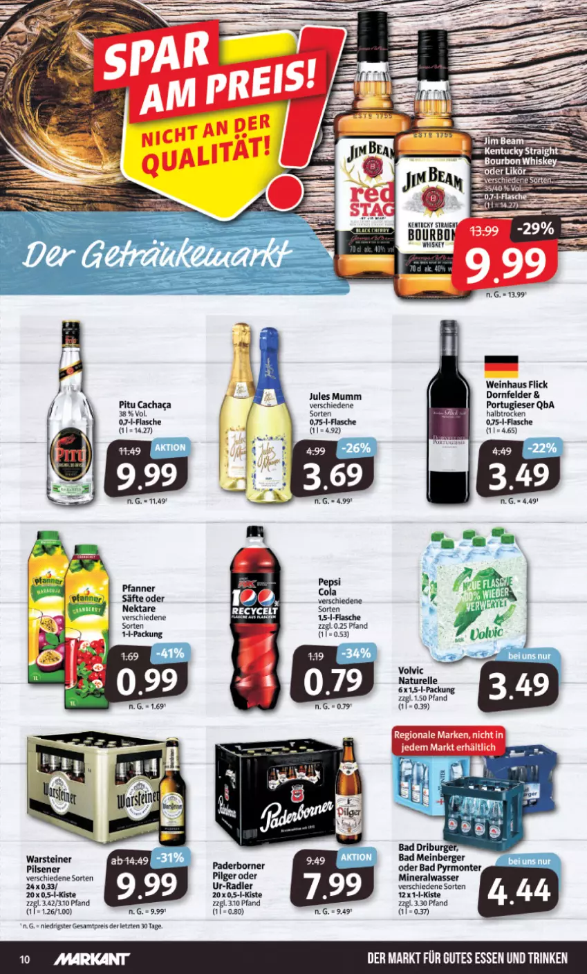 Aktueller Prospekt Markant - Prospekte - von 19.09 bis 24.09.2022 - strona 10 - produkty: Alwa, Bad, Berger, cola, dornfelder, eis, elle, flasche, gutes essen, jules mumm, LG, mineralwasser, monte, mumm, natur, Nektar, pfanne, Pfanner, pils, pilsener, radler, reis, rel, säfte, steiner, volvic, warsteiner, wasser, wein, whiskey, ZTE