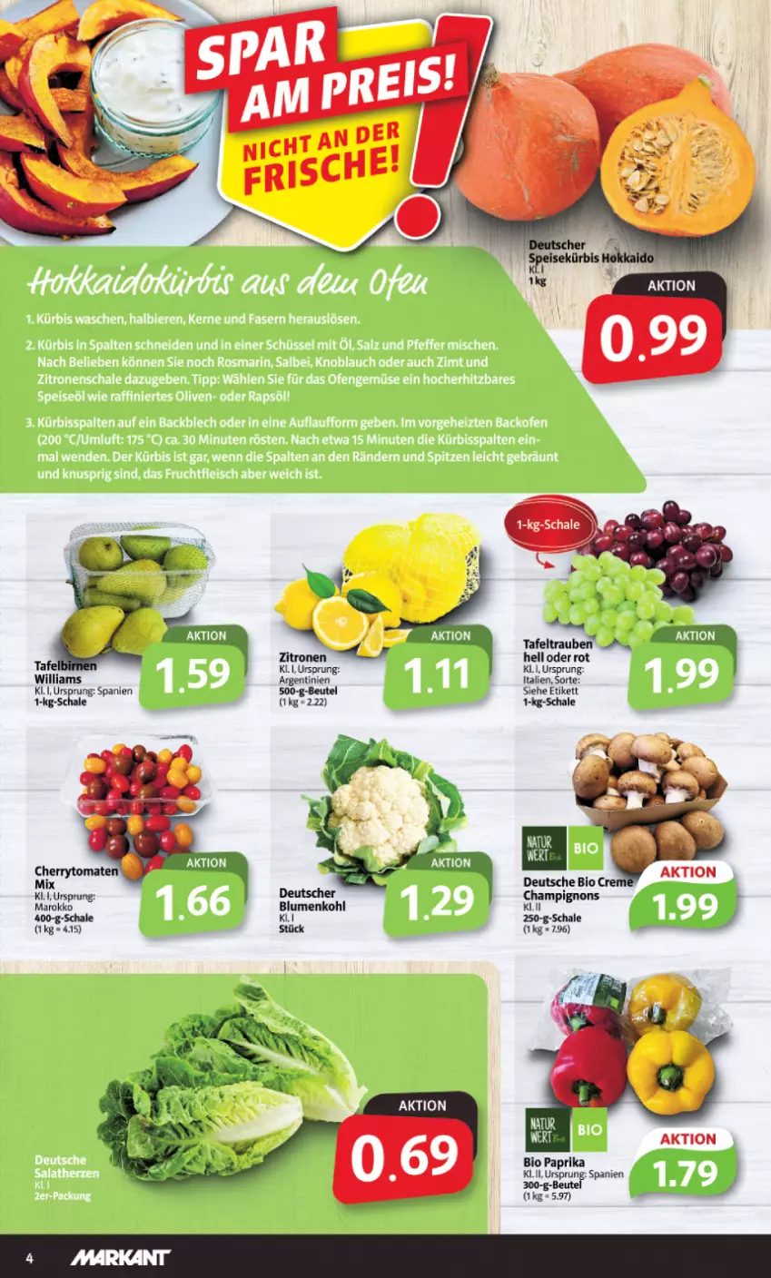 Aktueller Prospekt Markant - Prospekte - von 19.09 bis 24.09.2022 - strona 4 - produkty: beutel, bio, blume, blumen, blumenkohl, champignon, champignons, cherrytomaten, paprika, Schal, Schale, tafeltrauben, Ti, tomate, tomaten, trauben, zitrone, zitronen