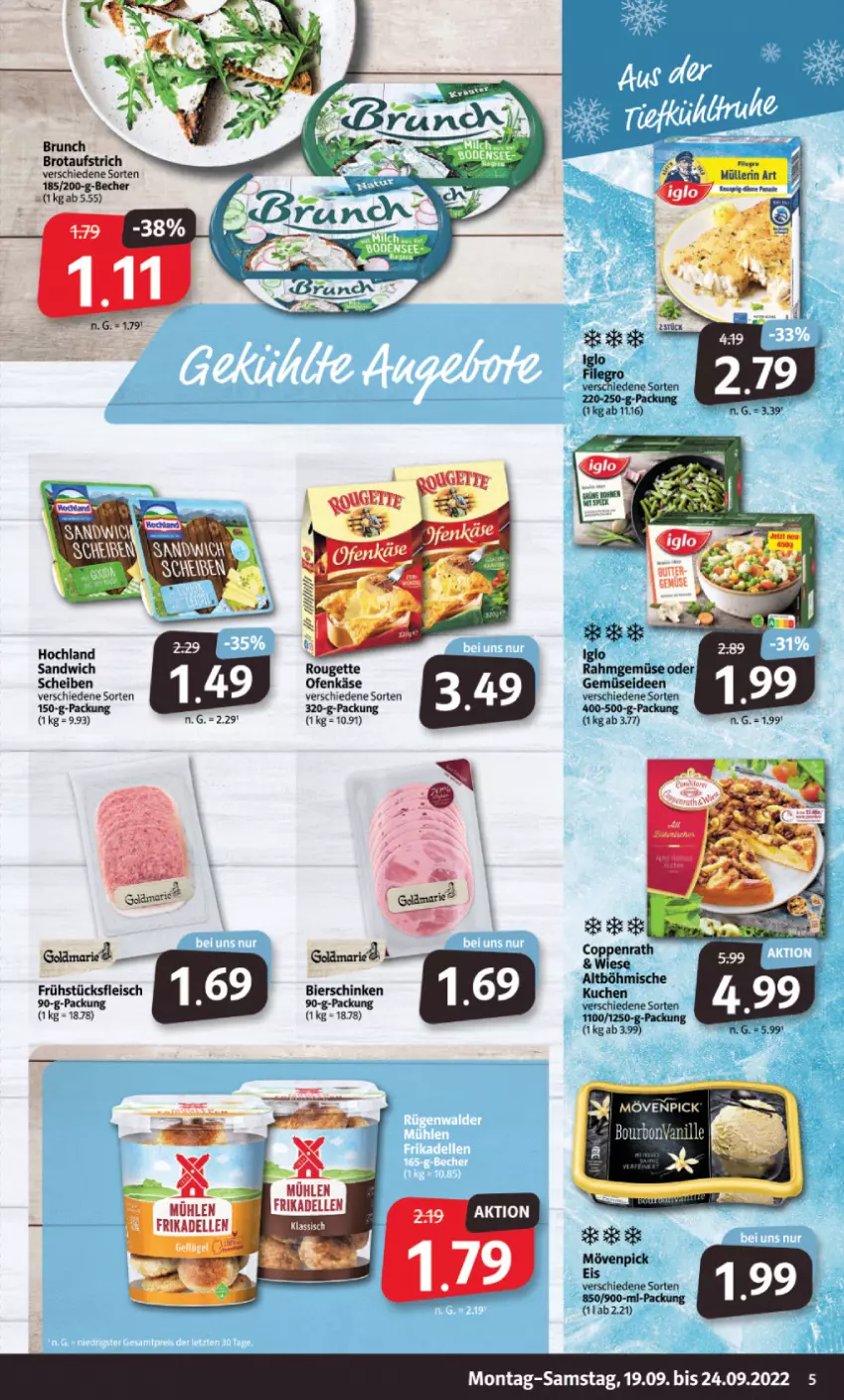 Aktueller Prospekt Markant - Prospekte - von 19.09 bis 24.09.2022 - strona 5 - produkty: aufstrich, bourbon, brot, brotaufstrich, eis, fleisch, frühstücksfleisch, Käse, kuchen, mövenpick, Müller, müllerin art, Ofen, Ofenkäse, Rahmgemüse, rouge, rougette, Ti