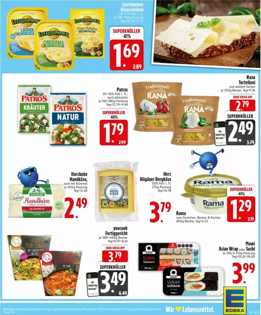 Aktueller Prospekt Edeka - Prospekte - von 01.09 bis 06.09.2025 - strona 11 - produkty: Becher, Bergkäse, beutel, deka, fertiggericht, Käse, LG, ndk, patros, rama, Rana, Sushi, Ti, torte, tortelloni, wrap, Yo, YouCook