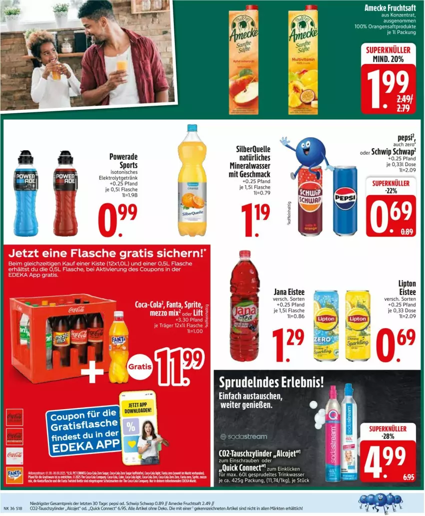 Aktueller Prospekt Edeka - Prospekte - von 01.09 bis 06.09.2025 - strona 20 - produkty: Alwa, aust, eis, eistee, Elektro, elle, flasche, getränk, lipton, mac, mineralwasser, natürliches mineralwasser, säfte, schrauben, Schwip Schwap, Sport, tee, Ti, wasser, ZTE