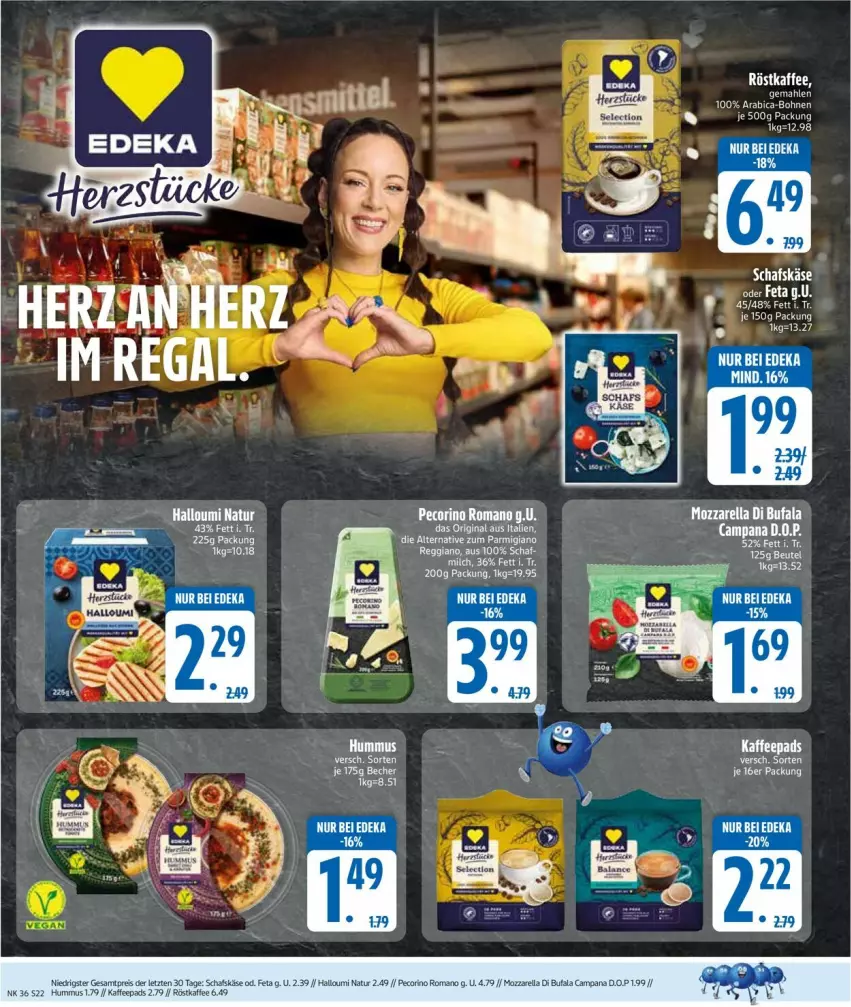 Aktueller Prospekt Edeka - Prospekte - von 01.09 bis 06.09.2025 - strona 24 - produkty: beutel, bier, bohne, bohnen, di bufala, eis, feta, gin, Halloumi, hummus, kaffee, kaffeepads, Käse, milch, mozzarella, natur, parmigiano, Pecorino, reggiano, reis, rel, röstkaffee, schafskäse, Ti, ZTE