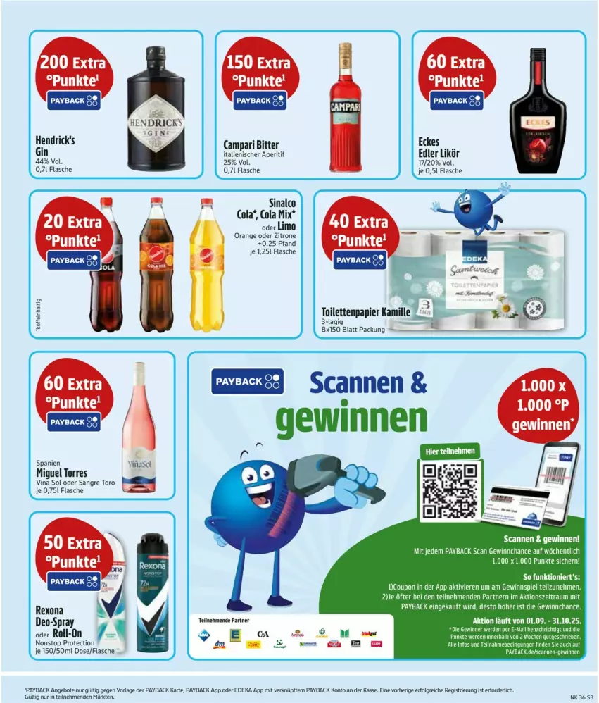 Aktueller Prospekt Edeka - Prospekte - von 01.09 bis 06.09.2025 - strona 5 - produkty: angebot, angebote, aperitif, campari, cola, coupon, deo, erde, flasche, gewinnspiel, gin, Kamill, kamille, likör, limo, orange, payback, rexona, roll-on, sinalco, tee, Ti, zitrone