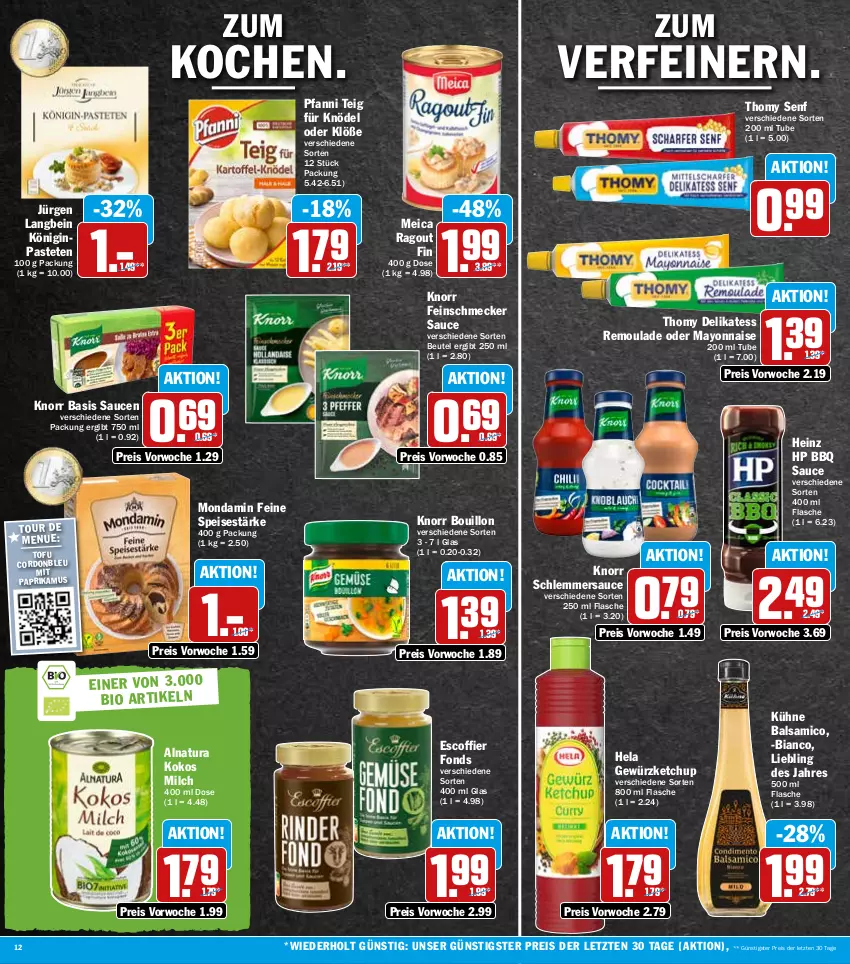 Aktueller Prospekt Hit - Prospekte - von 26.09 bis 01.10.2022 - strona 12 - produkty: balsam, balsamico, beutel, eis, feinschmecker, flasche, gewürz, gewürzketchup, gin, heinz, Hela, HP, ketchup, Knödel, knorr, kokos, Kühne, mayonnaise, meica, milch, mit paprika, mondamin, natur, natura, paprika, pastete, pfanni, Ragout, reis, remoulade, sauce, saucen, schlemmersauce, senf, thomy, Ti, Tofu, Yo, ZTE