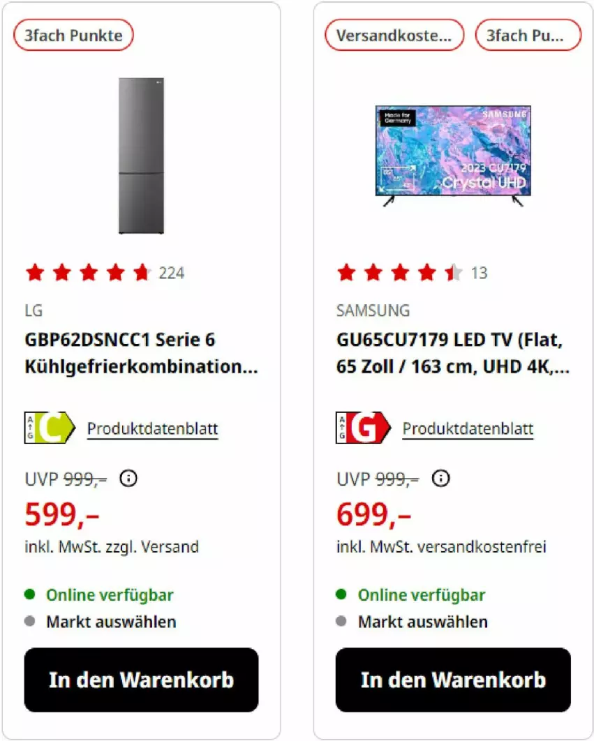 Aktueller Prospekt Media Markt - Prospekte - von 01.08 bis 31.08.2023 - strona 7 - produkty: gefrierkombination, korb, led tv, LG, ndk, Samsung, Ti, uhd, versandkostenfrei