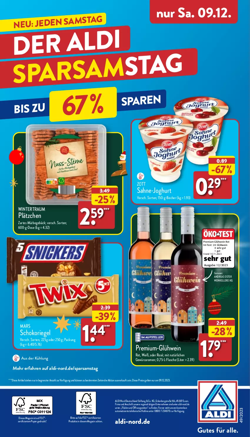 Aktueller Prospekt Aldi Nord - Von Montag - von 04.12 bis 09.12.2023 - strona 44 - produkty: aldi, auto, Becher, eis, elle, flasche, gewürz, Glühwein, joghur, joghurt, Lätzche, magazin, mars, papier, reis, riegel, sahne, schoko, schokoriegel, telefon, teller, Ti, wein, zott, ZTE