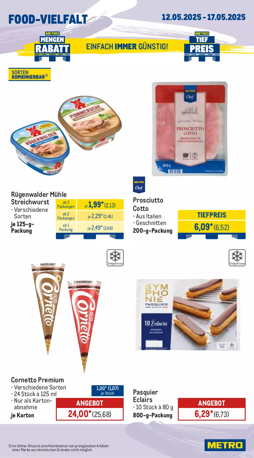 Aktueller Prospekt Metro - Wochen-Angebote - von 12.05 bis 17.05.2025 - strona 10 - produkty: angebot, cornetto, eis, prosciutto, prosciutto cotto, reis, rügenwalder, rügenwalder mühle, schnitten, Ti, tiefpreis, wurst