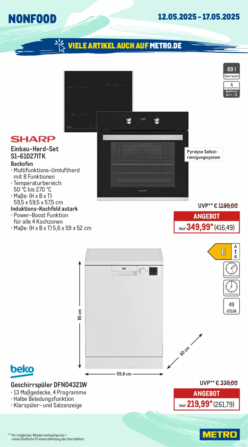 Aktueller Prospekt Metro - Wochen-Angebote - von 12.05 bis 17.05.2025 - strona 17 - produkty: angebot, backofen, Bau, decke, eis, elle, garraum, geschirr, geschirrspüler, klarspüler, kochfeld, Metro, Ofen, Reinigung, reis, rum, salz, Spektrum, teller, Ti