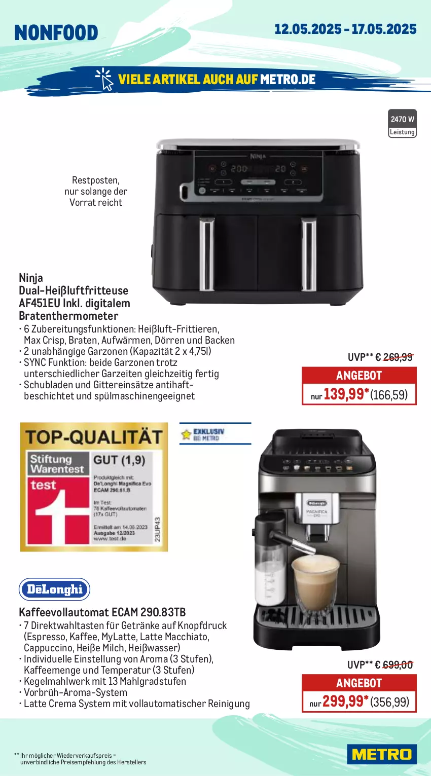 Aktueller Prospekt Metro - Wochen-Angebote - von 12.05 bis 17.05.2025 - strona 20 - produkty: ACC, angebot, auto, braten, Bratenthermometer, Cap, cappuccino, chia, cin, eis, elle, espresso, fritteuse, getränk, getränke, Heißluftfritteuse, kaffee, kaffeevollautomat, latte, latte macchiato, LG, mac, macchiato, Metro, milch, Reinigung, reis, schubladen, spülmaschinen, teller, thermometer, Ti, Tiere, tisch, wasser