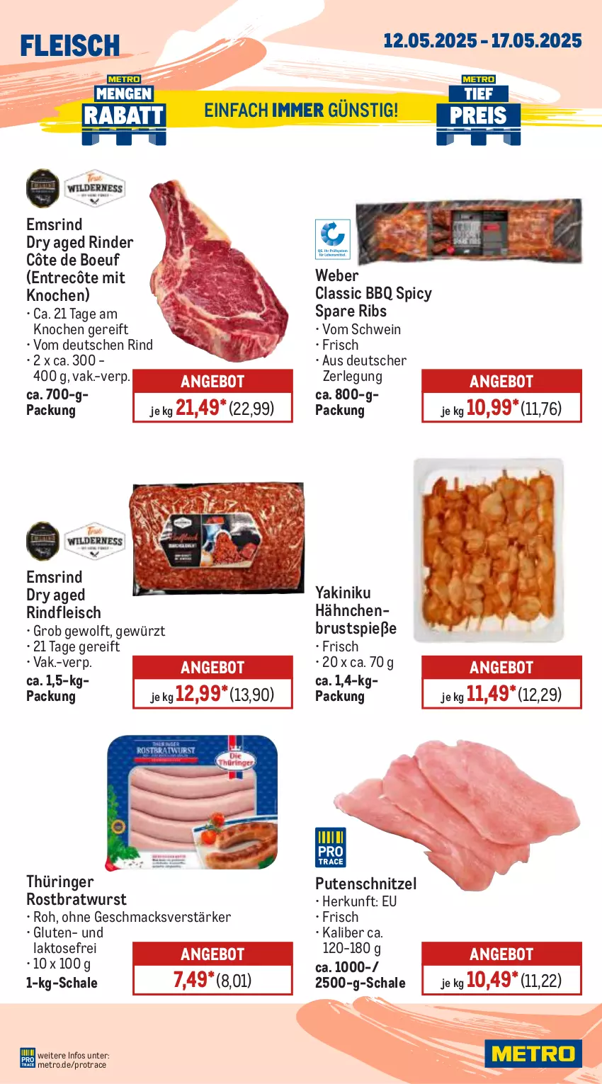Aktueller Prospekt Metro - Wochen-Angebote - von 12.05 bis 17.05.2025 - strona 3 - produkty: angebot, bratwurst, eis, entrecôte, fleisch, gewürz, hähnchenbrust, mac, Metro, pute, putenschnitzel, rind, rinder, rindfleisch, ring, rostbratwurst, Schal, Schale, schnitzel, schwein, spare ribs, thüringer rostbratwurst, Ti, weber, wein, wurst