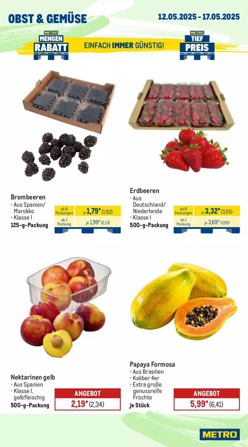 Aktueller Prospekt Metro - Wochen-Angebote - von 12.05 bis 17.05.2025 - strona 7 - produkty: angebot, beere, beeren, brombeere, brombeeren, eis, erdbeere, erdbeeren, fleisch, früchte, Nektar, nektarinen, nuss, obst, Papaya, Ti
