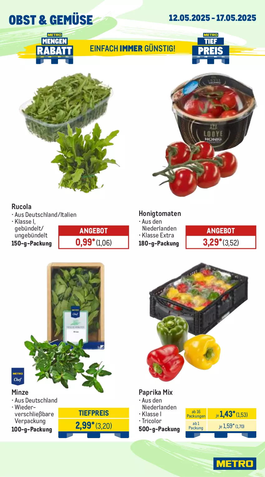 Aktueller Prospekt Metro - Wochen-Angebote - von 12.05 bis 17.05.2025 - strona 8 - produkty: angebot, cola, eis, honig, Honigtomaten, minze, obst, paprika, paprika mix, reis, rucola, Ti, tiefpreis, tomate, tomaten