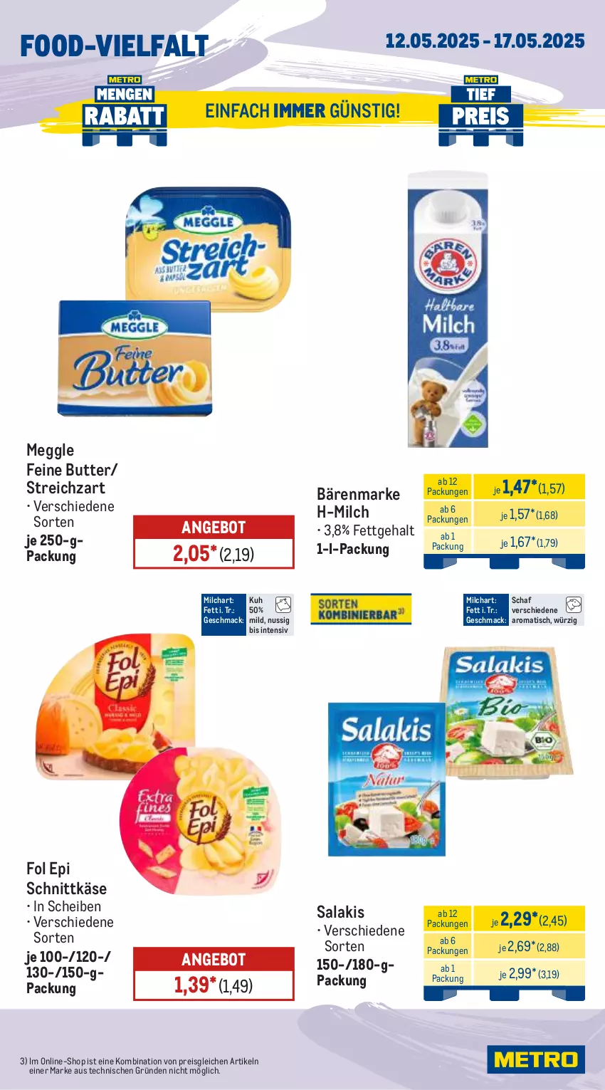 Aktueller Prospekt Metro - Wochen-Angebote - von 12.05 bis 17.05.2025 - strona 9 - produkty: angebot, bärenmarke, butter, eis, fol epi, Käse, mac, meggle, milch, nuss, reis, salakis, schnittkäse, Streichzart, Ti, tisch