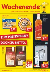 Gazetka promocyjna Netto Marken-Discount - Filial-Angebote - Gazetka - ważna od 09.07 do 09.07.2022 - strona 31 - produkty: albray, Alwa, angebot, bella crema, bestpreis, blended scotch, blended scotch whisky, bohne, bohnen, butter, eis, flasche, glasflasche, joghur, joghurt, johnnie walker, kaffee, kaffeebohnen, meggle, melitta, mineralwasser, Mineralwasser Classic, reis, Saint Agur, saint albray, scotch, scotch whisky, Spreequell, Streichzart, Ti, wasser, whisky, ZTE