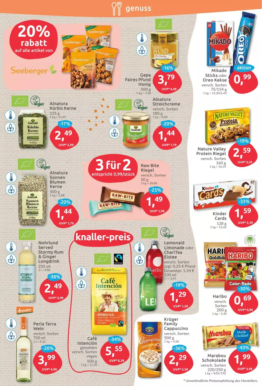 Aktueller Prospekt Budni - Prospekte - von 25.07 bis 30.07.2022 - strona 6 - produkty: blume, blumen, Cap, cappuccino, cin, creme, drink, eis, eistee, elle, gin, ginger, haribo, honig, keks, kekse, krüger, Kürbis, limo, limonade, Marabou, natur, natura, oreo, perla, reis, riegel, rum, sauce, schoko, schokolade, tee, teller, Ti, wein