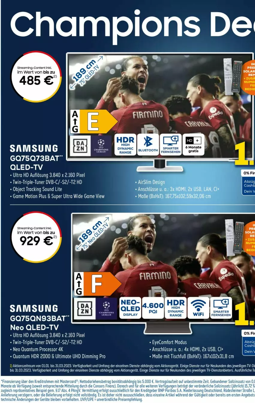 Aktueller Prospekt Euronics - Prospekte - von 08.02 bis 15.02.2023 - strona 21 - produkty: champion, dvb, HDMI, mastercard, qled, qled-tv, Samsung, tee, Ti, tisch, tuner, uhd, usb