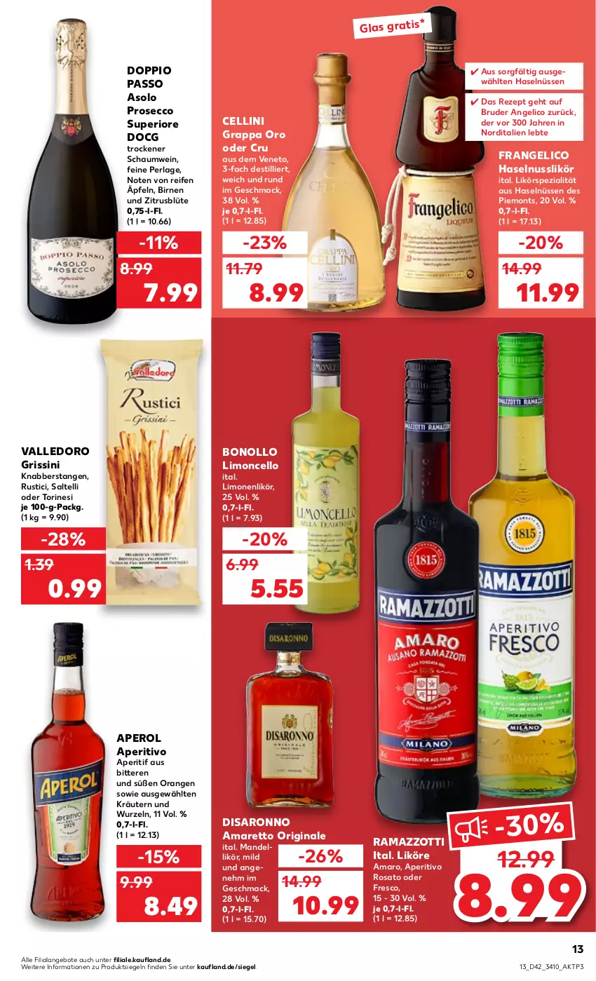 Aktueller Prospekt Kaufland - von 20.10 bis 26.10.2022 - strona 13 - produkty: Amaretto, amaro, angebot, angebote, aperitif, aperitivo rosato, aperol, Birnen, Blüte, dell, doppio passo, ecco, frangelico, gin, grappa, grissini, haselnuss, kräuter, kräutern, likör, limo, limonen, mac, mandel, nuss, orange, orangen, passo, perla, prosecco, rama, ramazzott, ramazzotti, reifen, rezept, rosato, saro, Spezi, Ti, usb, wein, zott