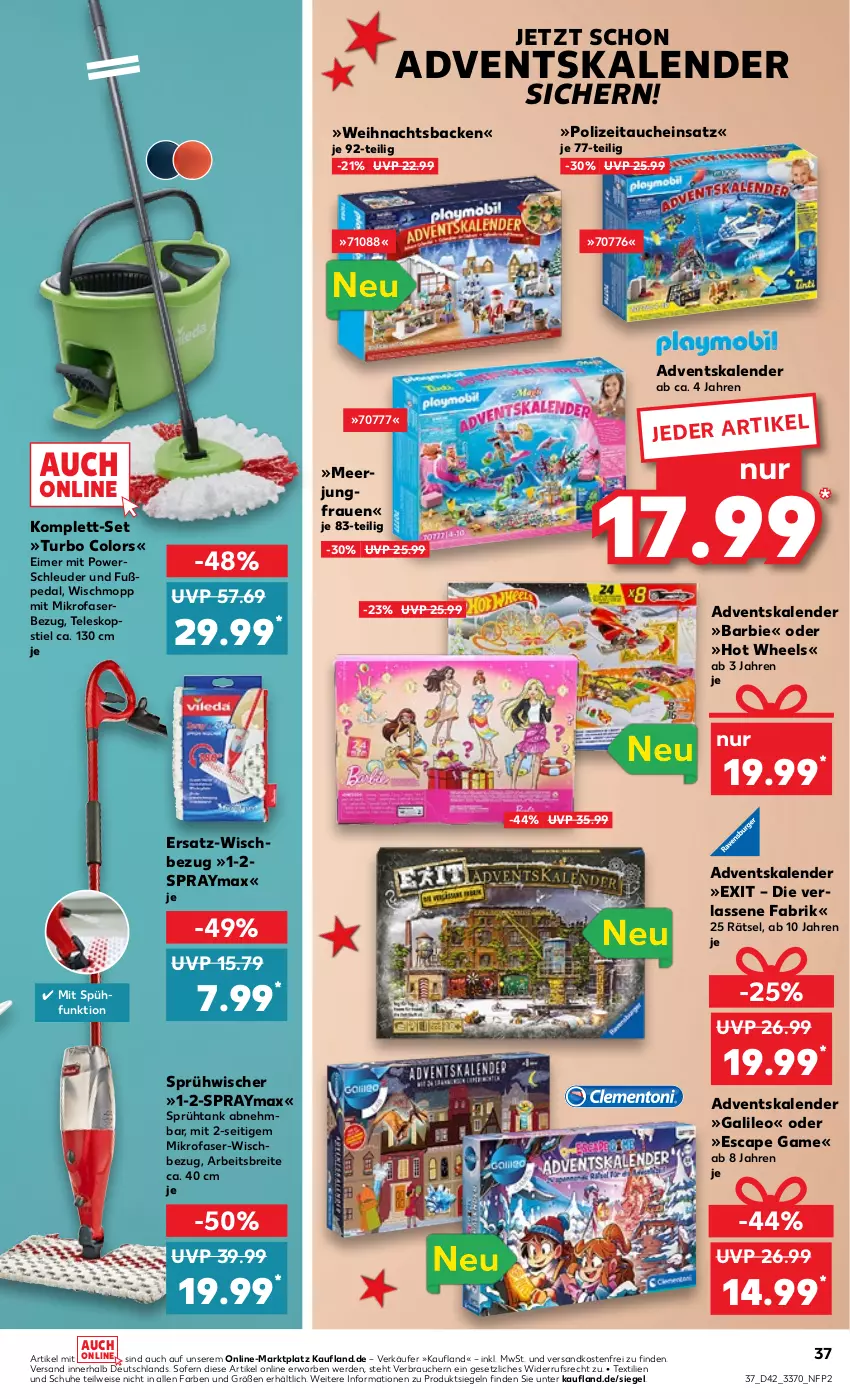 Aktueller Prospekt Kaufland - von 20.10 bis 26.10.2022 - strona 37 - produkty: Adventskalender, Barbie, Brei, Cap, eimer, eis, erde, Hot Wheels, Jungfrau, mikrofaser, ndk, Rauch, schuhe, Teleskop, teleskopstiel, Ti, versandkostenfrei, Wischmopp