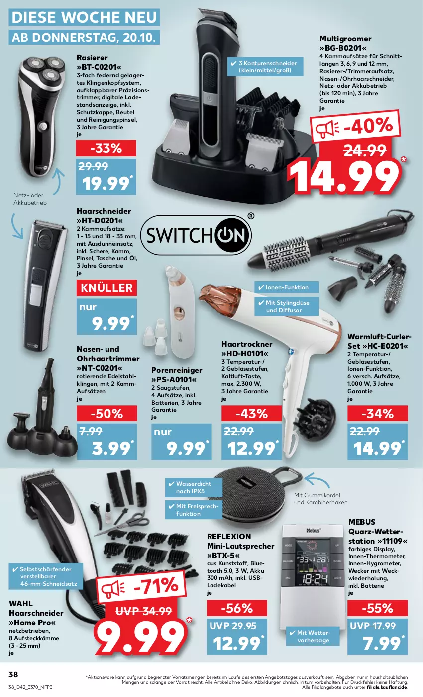 Aktueller Prospekt Kaufland - von 20.10 bis 26.10.2022 - strona 38 - produkty: akku, angebot, angebote, batterie, batterien, beutel, deka, edelstahl, eis, Grom, haarschneider, haartrockner, Hygrometer, ladekabel, lautsprecher, Multigroom, Pinsel, rasierer, reiniger, Reinigung, reis, Schere, Tasche, thermometer, Ti, Tiere, Trockner, usb, wasser, weck, Wetterstation, ZTE