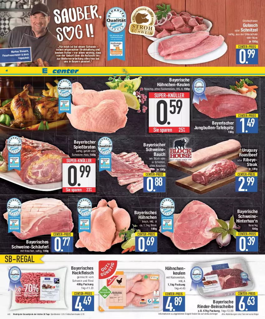 Aktueller Prospekt Edeka - Angebote der Woche - von 02.10 bis 07.10.2023 - strona 4 - produkty: Bau, beef, braten, deka, eis, ente, erde, fleisch, gulasch, hackfleisch, hackfleisch gemischt, jungbullen, nuss, regal, reis, rind, rinder, roastbeef, saft, Schal, Schale, schnitzel, schwein, schwein und rind, schweine, Schweinebauch, steak, super-knüller, tafelspitz, Ti, vom schwein und rind, wein, weine, ZTE