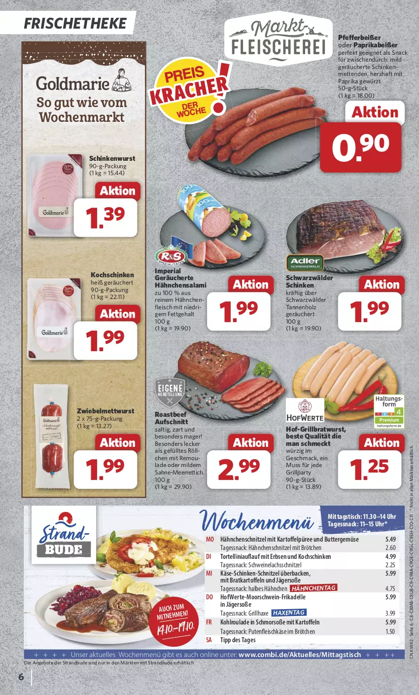 Aktueller Prospekt Combi - Prospekte - von 14.10 bis 19.10.2024 - strona 6 - produkty: angebot, angebote, aufschnitt, axe, beef, bratwurst, brötchen, butter, dell, eis, elle, erbsen, fleisch, fleischkäse, gewürz, grill, grillbratwurst, grillhaxe, Hähnchenfleisch, Hähnchenschnitzel, Haxe, Holz, kartoffel, kartoffeln, Kartoffelpüree, Käse, kochschinken, lachs, mac, meerrettich, Mett, metten, Mettenden, mettwurst, mit paprika, paprika, pfeffer, Pfefferbeißer, püree, pute, Putenfleisch, remoulade, Rettich, Ria, roastbeef, saft, sahne, salami, schinken, schinkenwurst, schnitzel, schwarzwälder schinken, schwein, schweine, Schweinelachs, snack, Soße, Ti, tisch, torte, tortellini, uhr, wein, weine, wurst, zwiebel, zwiebelmettwurst