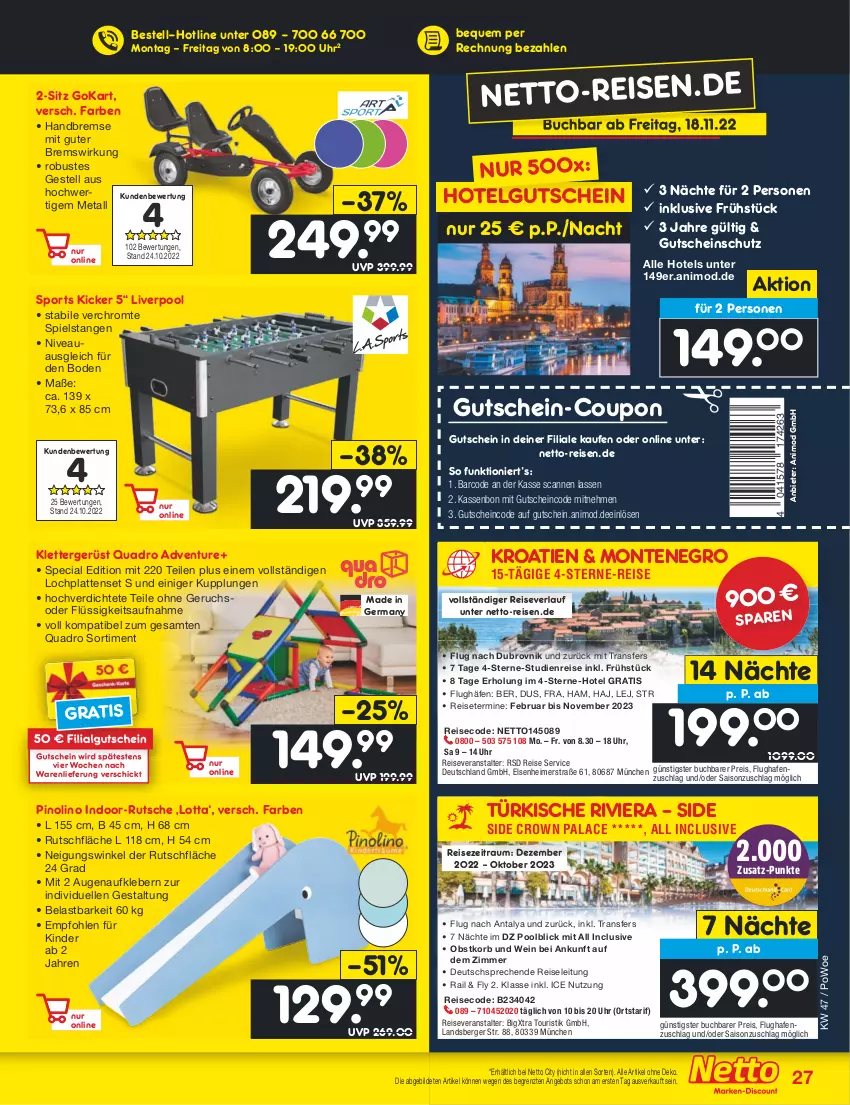 Aktueller Prospekt Netto Marken-Discount - Filial-Angebote - von 21.11 bis 26.11.2022 - strona 27 - produkty: angebot, Aufkleber, Berger, buch, coupon, eimer, eis, elle, Germ, gsw, gutschein, HP, Kinder, kleber, korb, lack, latte, LG, monte, nivea, obst, pool, quad, Quadro, reis, reiseveranstalter, reiseverlauf, Sport, Ti, uhr, wein, ZTE