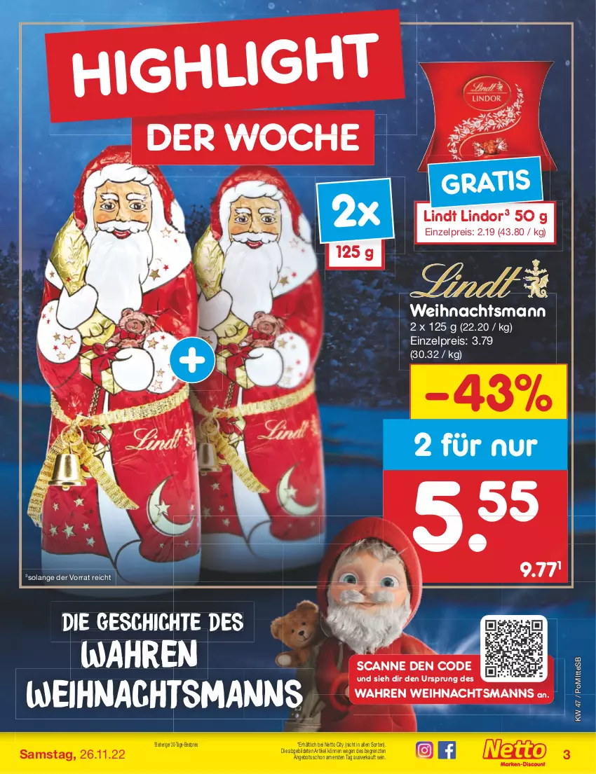 Aktueller Prospekt Netto Marken-Discount - Filial-Angebote - von 21.11 bis 26.11.2022 - strona 3 - produkty: angebot, bestpreis, eis, lindor, lindt, reis, Ti, ZTE