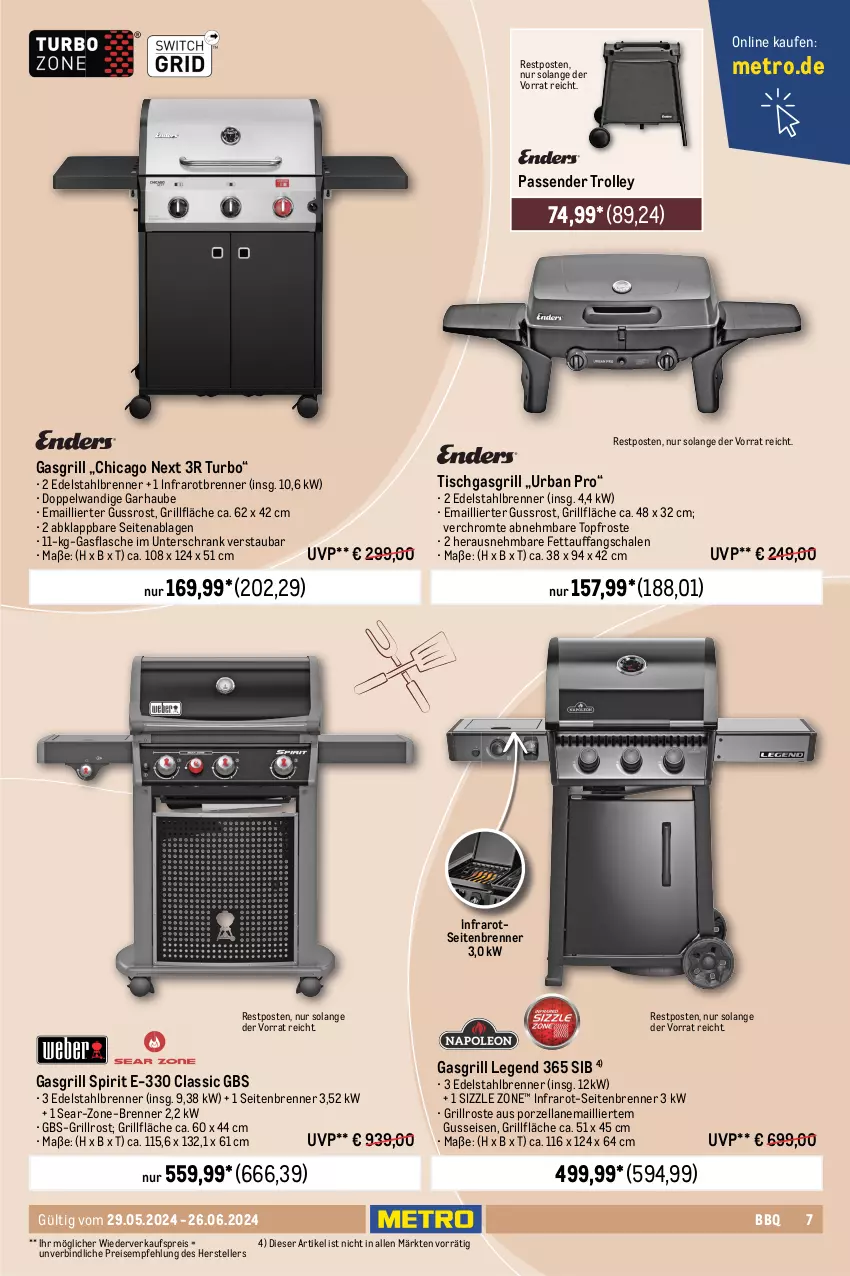 Aktueller Prospekt Metro - Grill & Outdoor - von 29.05 bis 26.06.2024 - strona 7 - produkty: abdeckhaube, braten, decke, Deckel, edelstahl, eis, Elektro, elle, flasche, gasgrill, grill, grillfläche, grillrost, lack, Metro, reis, Schal, Schale, Schrank, teller, Ti, tisch, topf, trolley, unterschrank