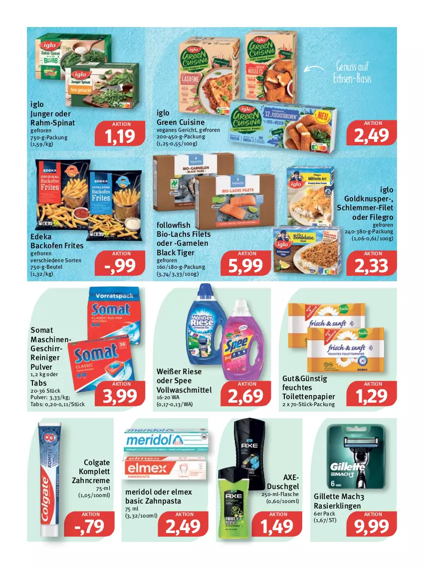 Aktueller Prospekt Feneberg - Prospekte - von 10.03 bis 12.03.2022 - strona 11 - produkty: angebot, angebote, auer, axe, backofen, Bad, ball, beutel, bio, buch, chloe, colgate, creme, deka, Diesel, duschgel, Egger, eis, elmex, emmi, erbsen, feuchtes toilettenpapier, filegro, filet, filets, flasche, followfish, garnelen, geschirr, gillette, iglo, lachs, lack, LG, mac, mach3, meridol, nuss, Ofen, papier, pasta, rahm-spinat, Rasierklinge, rasierklingen, reiniger, schlemmer-filet, somat, spee, spinat, Ti, toilettenpapier, vollwaschmittel, waschmittel, zahncreme, zahnpasta