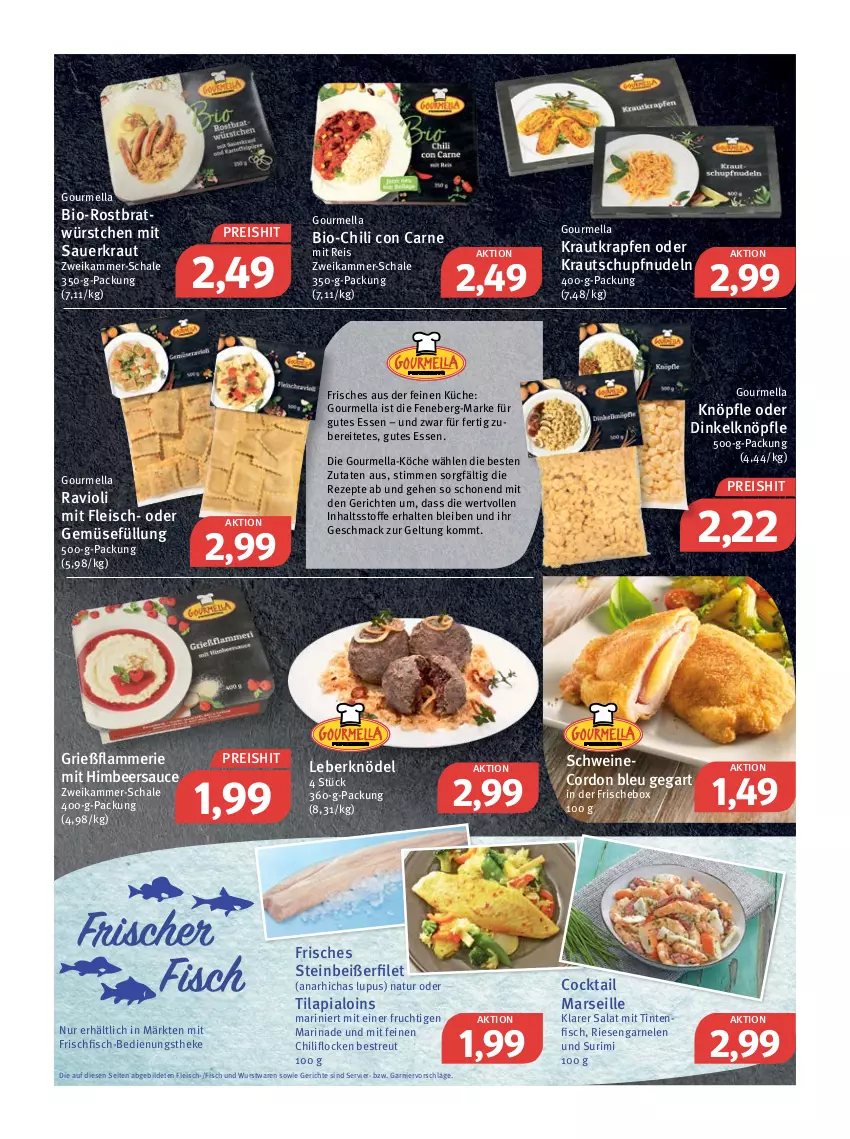 Aktueller Prospekt Feneberg - Prospekte - von 10.03 bis 12.03.2022 - strona 4 - produkty: auer, bio, chili, cocktail, cordon bleu, eis, filet, fisch, fleisch, frischfisch, frucht, garnelen, garnier, gutes essen, himbeer, Knödel, Kraut, küche, lamm, Leberknödel, mac, marinade, mars, natur, nudel, nudeln, ravioli, reis, rezept, rezepte, riesengarnelen, salat, sauce, Sauerkraut, Schal, Schale, schwein, schweine, Steinbeißer, Steinbeißerfilet, Ti, Tilapia, wein, weine, wurst, würstchen