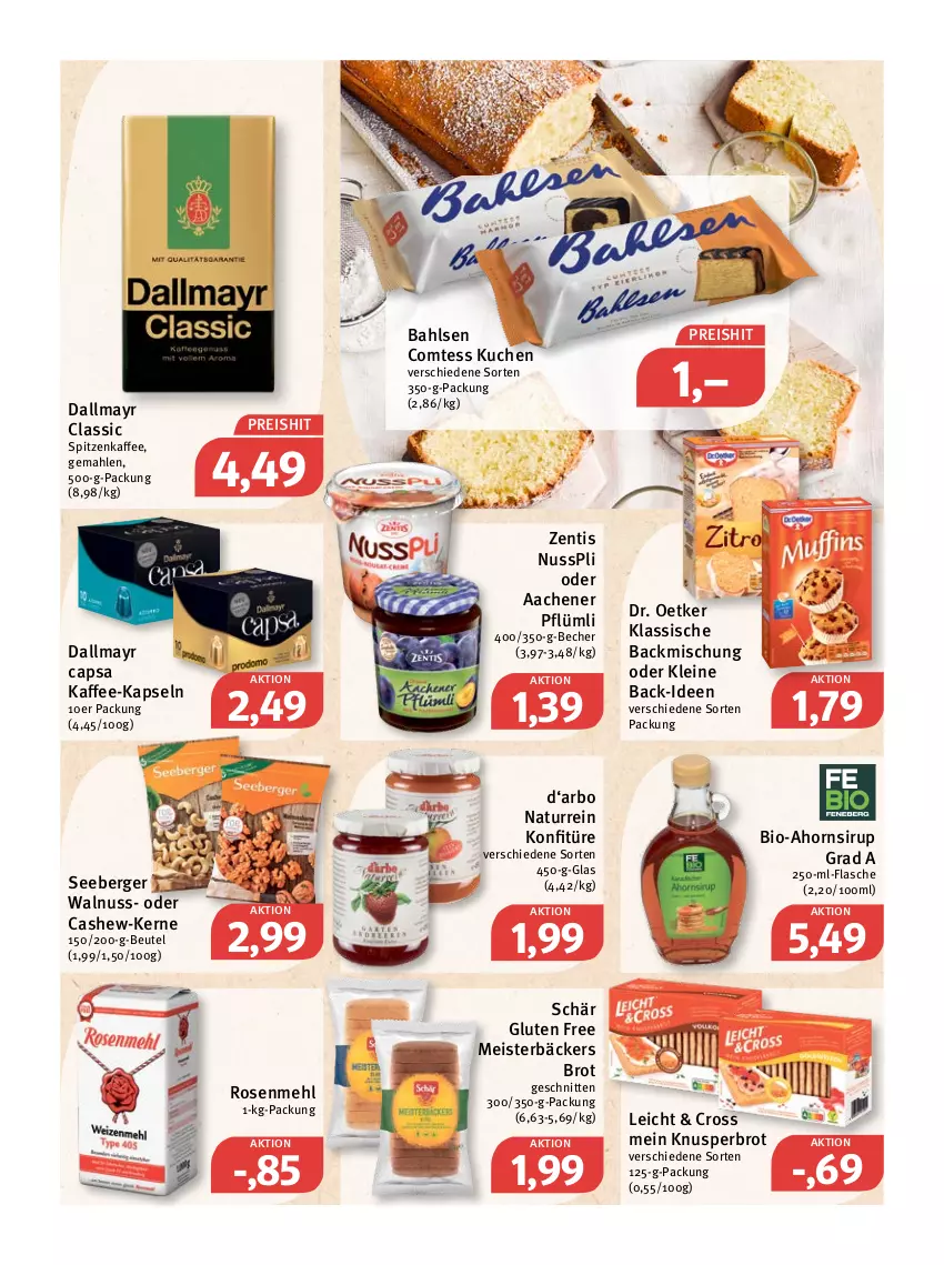 Aktueller Prospekt Feneberg - Prospekte - von 10.03 bis 12.03.2022 - strona 9 - produkty: backmischung, bahlsen, Becher, Berger, beutel, bio, brot, Cap, Cashew, comtess, comtess kuchen, dallmayr, dallmayr capsa, Dr. Oetker, eis, flasche, kaffee, kaffee-kapseln, konfitüre, kuchen, leine, mehl, Meister, natur, nuss, nusspli, reis, rosen, Rosenmehl, schnitten, seeberger, sirup, Ti, walnuss, zentis