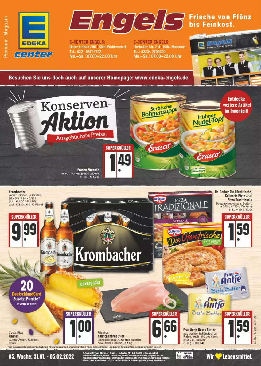 Aktueller Prospekt E Center - Angebote der Woche - von 31.01 bis 05.02.2022 - strona 1 - produkty: ananas, beste butter, brustfilet, butter, culinaria, die ofenfrische, Dr. Oetker, elle, Engel, ente, erde, feinkost, filet, frau antje, hähnchenbrust, hähnchenbrustfilet, krombache, krombacher, lebensmittel, mars, nuss, Ofen, pizza, pizza tradizionale, Ria, salz, tee, Ti, tradizionale, uhr