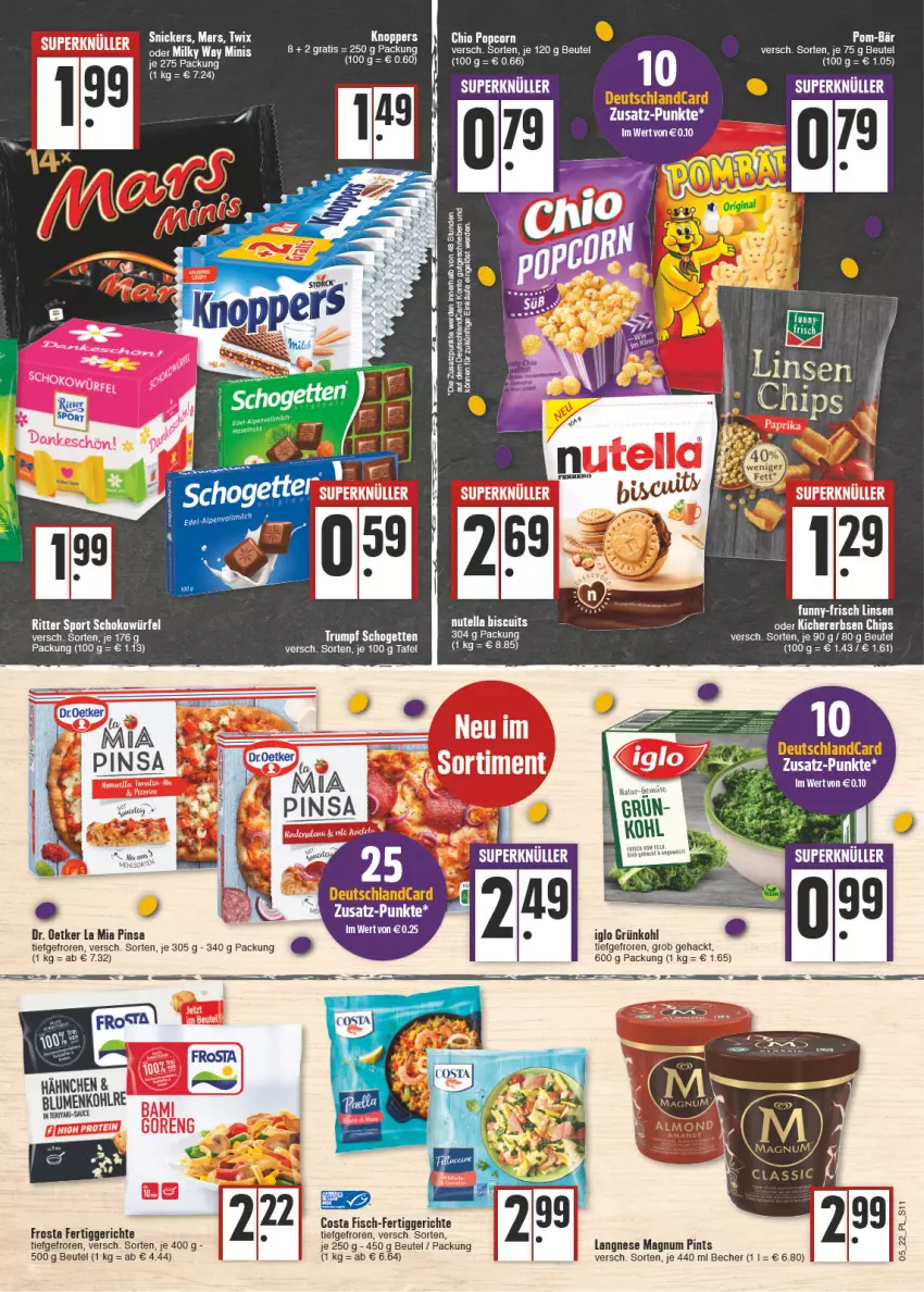 Aktueller Prospekt E Center - Angebote der Woche - von 31.01 bis 05.02.2022 - strona 11 - produkty: Becher, beutel, blume, blumen, deutschlandcard, Dr. Oetker, eier, elle, fertiggericht, fertiggerichte, fisch, frosta, gin, iglo, knoppers, langnese, linsen, magnum, nutella, popcorn, Ti