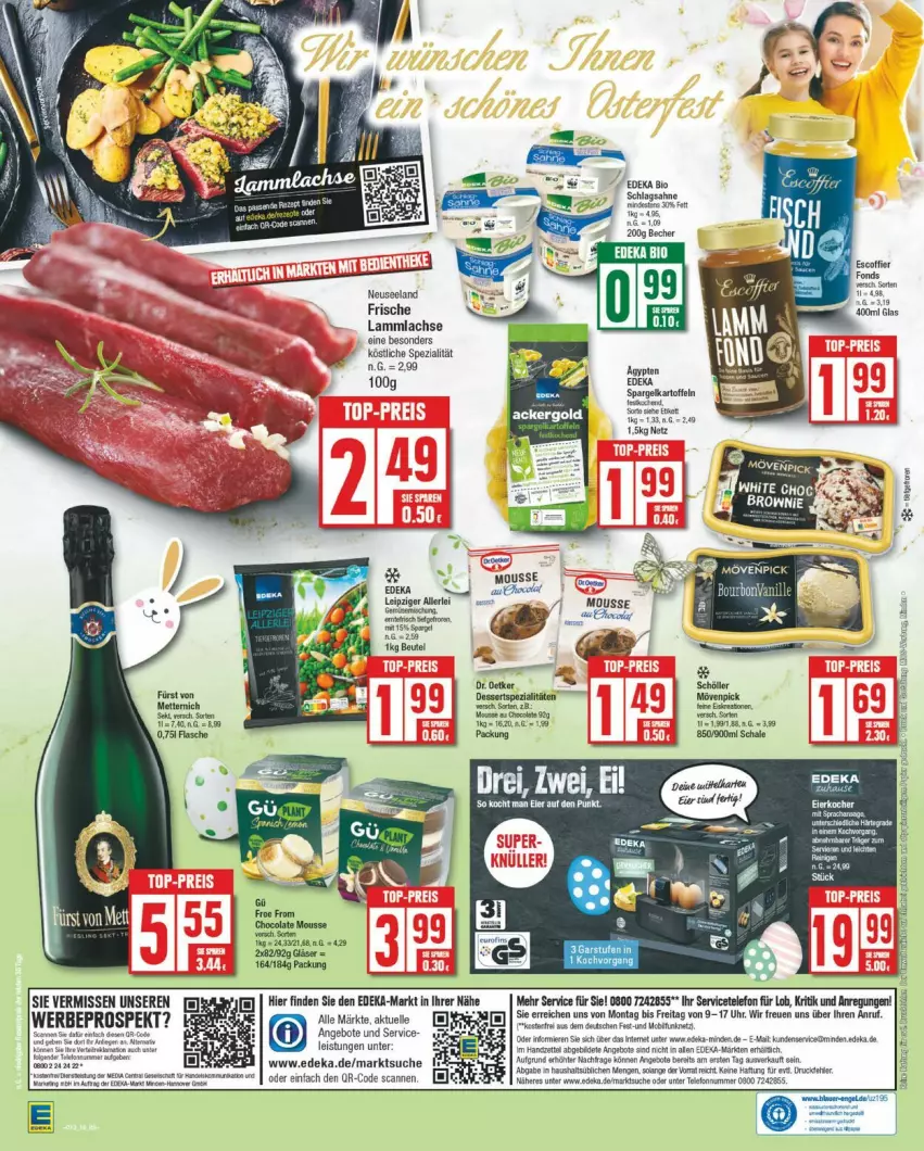 Aktueller Prospekt Edeka - Prospekte - von 25.03 bis 30.03.2024 - strona 16 - produkty: angebot, angebote, cola, deka, eier, eis, Elan, elle, kartoffel, kartoffeln, lachs, lamm, lammlachse, lion, mousse, Mousse au Chocolat, spargel, Spezi, telefon, Ti, uhr