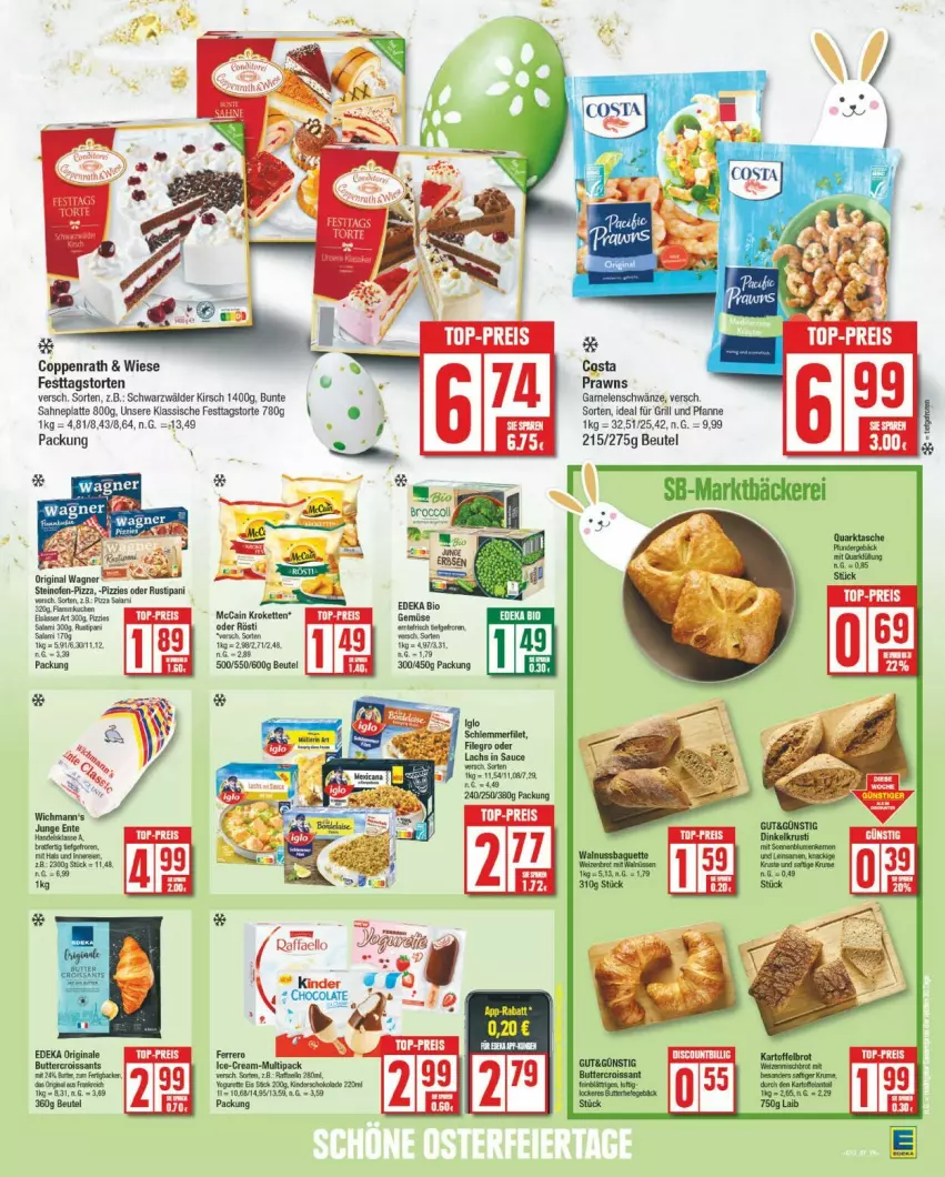 Aktueller Prospekt Edeka - Prospekte - von 25.03 bis 30.03.2024 - strona 7 - produkty: beutel, bio, cola, coppenrath, deka, edeka bio, eis, elsässer art, ente, ferrero, gin, Kinder, kirsch, latte, Ofen, original wagner, pfanne, pizza, prawns, raffaello, reis, Ria, rustipani, sahne, steinofen, Ti, top-preis, torte, und pfanne, wagner