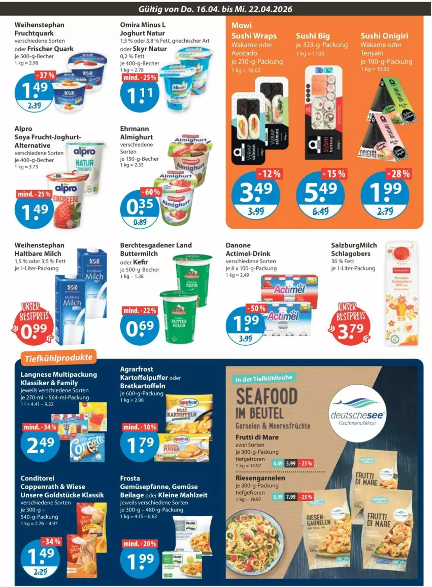 Aktueller Prospekt Vmarkt - Prospekte - von 16.04 bis 22.04.2026 - strona 7 - produkty: actimel, agrarfrost, almighur, almighurt, alpro, Becher, beutel, butter, buttermilch, coppenrath, danone, drink, ehrmann, ehrmann almighurt, frucht, früchte, Fruchtquark, frutti di mare, garnelen, Goldstücke, haltbare milch, ilag, joghur, joghurt, kartoffel, kartoffeln, kartoffelpuffer, Kefir, langnese, leine, meeresfrüchte, milch, natur, pfanne, quark, riesengarnelen, rum, salz, SalzburgMilch, Skyr, soya, Ti, weihenstephan