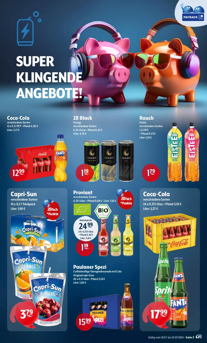 Aktueller Prospekt Getraenke Hoffmann - Prospekte - von 18.07 bis 20.07.2024 - strona 3 - produkty: angebot, angebote, Cap, capri-sun, coca-cola, coffein, cola, eis, eistee, gin, lack, limo, limonade, orange, orangen, Paula, paulaner, Proviant, Rauch, reis, Spezi, tee, Ti