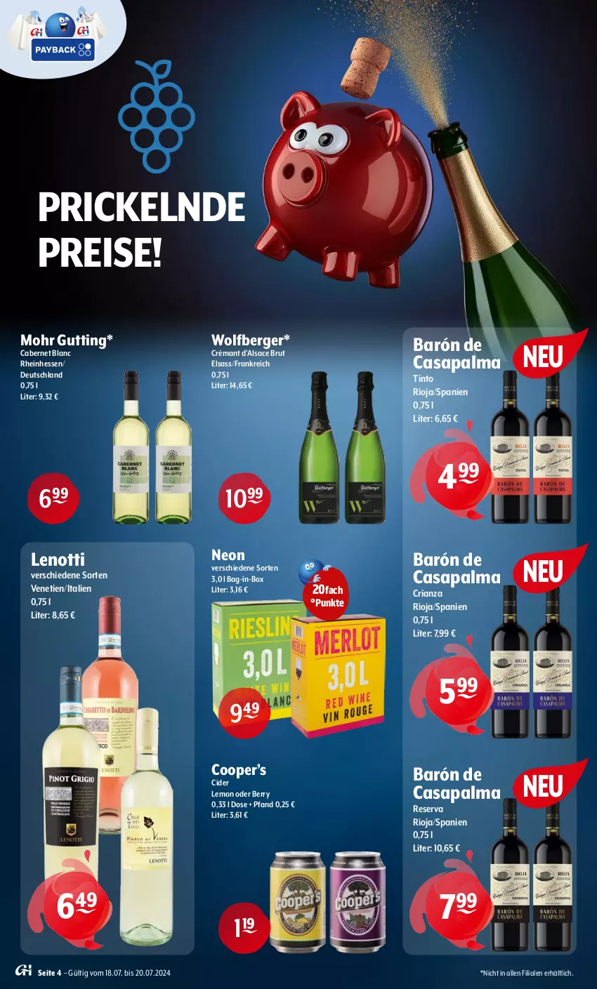 Aktueller Prospekt Getraenke Hoffmann - Prospekte - von 18.07 bis 20.07.2024 - strona 4 - produkty: bag-in-box, Berger, brut, cabernet, cider, eis, reis, Ria, rioja, sac, Ti