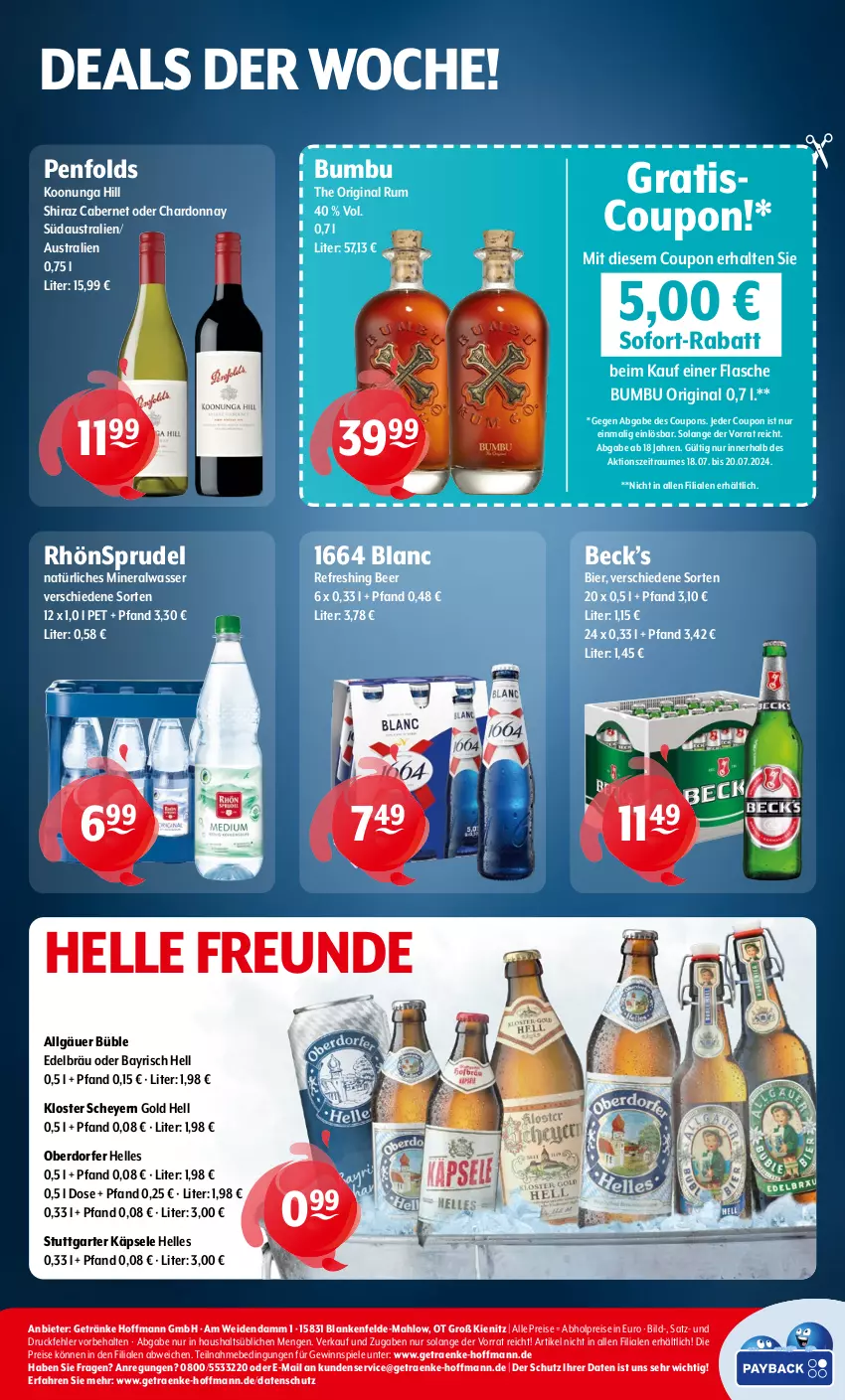 Aktueller Prospekt Getraenke Hoffmann - Prospekte - von 18.07 bis 20.07.2024 - strona 8 - produkty: abholpreise, Alwa, aust, bier, Bumbu, cabernet, chardonnay, coupon, coupons, eis, elle, flasche, getränk, getränke, gewinnspiel, gin, LG, mineralwasser, natürliches mineralwasser, reis, RhönSprudel, rum, sofort-rabatt, Spiele, Sprudel, Ti, wasser