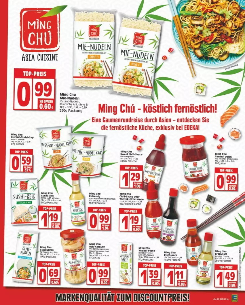 Aktueller Prospekt Edeka - Prospekte - von 22.01 bis 27.01.2024 - strona 9 - produkty: Becher, chili, eis, flasche, nudel, reis, sauce, Ti, tisch, würzsauce, ZTE