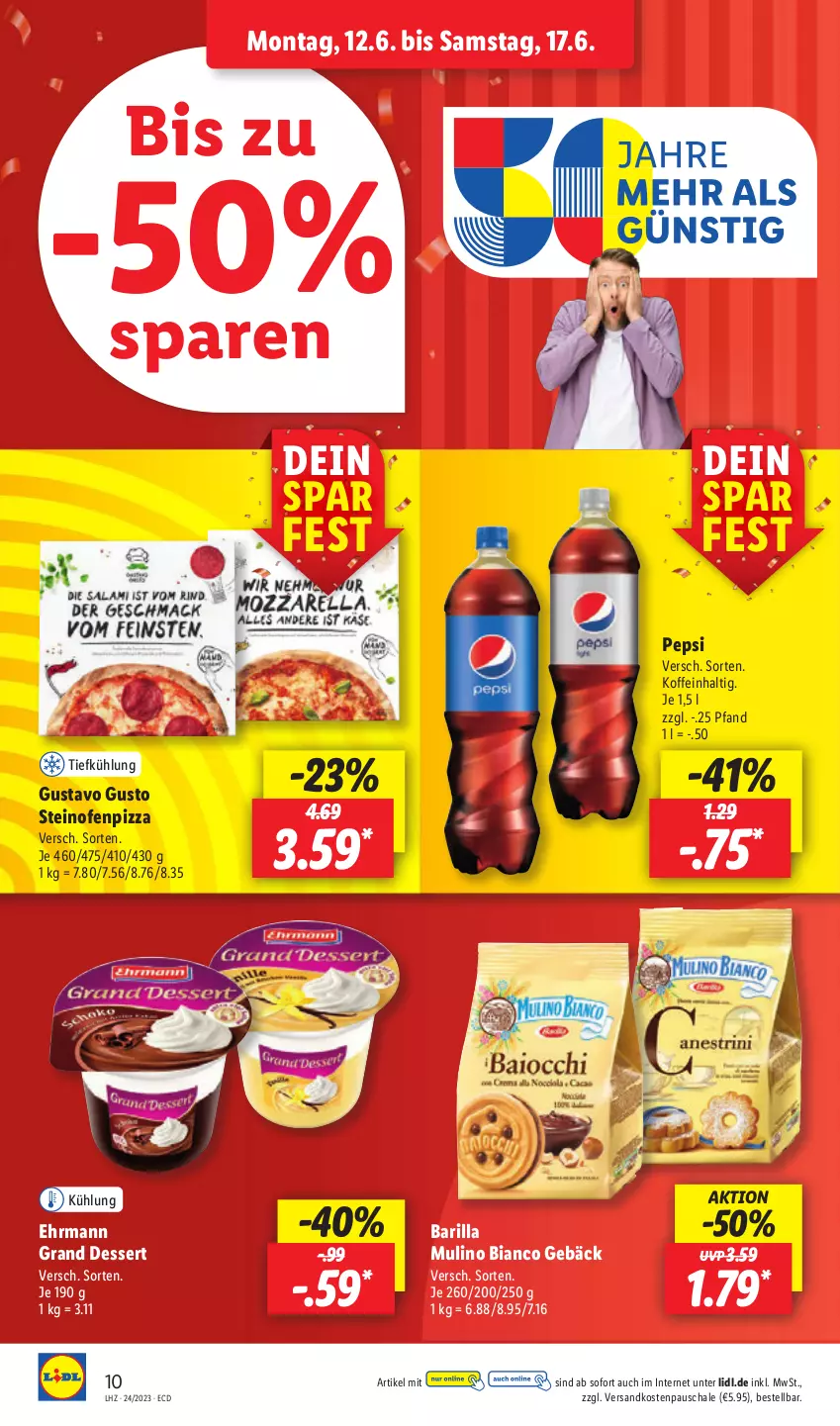 Aktueller Prospekt Lidl - Aktionsprospekt - von 12.06 bis 17.06.2023 - strona 12 - produkty: barilla, dessert, ehrmann, Ehrmann Grand Dessert, ndk, Ofen, pepsi, pizza, Schal, Schale, steinofen, Ti