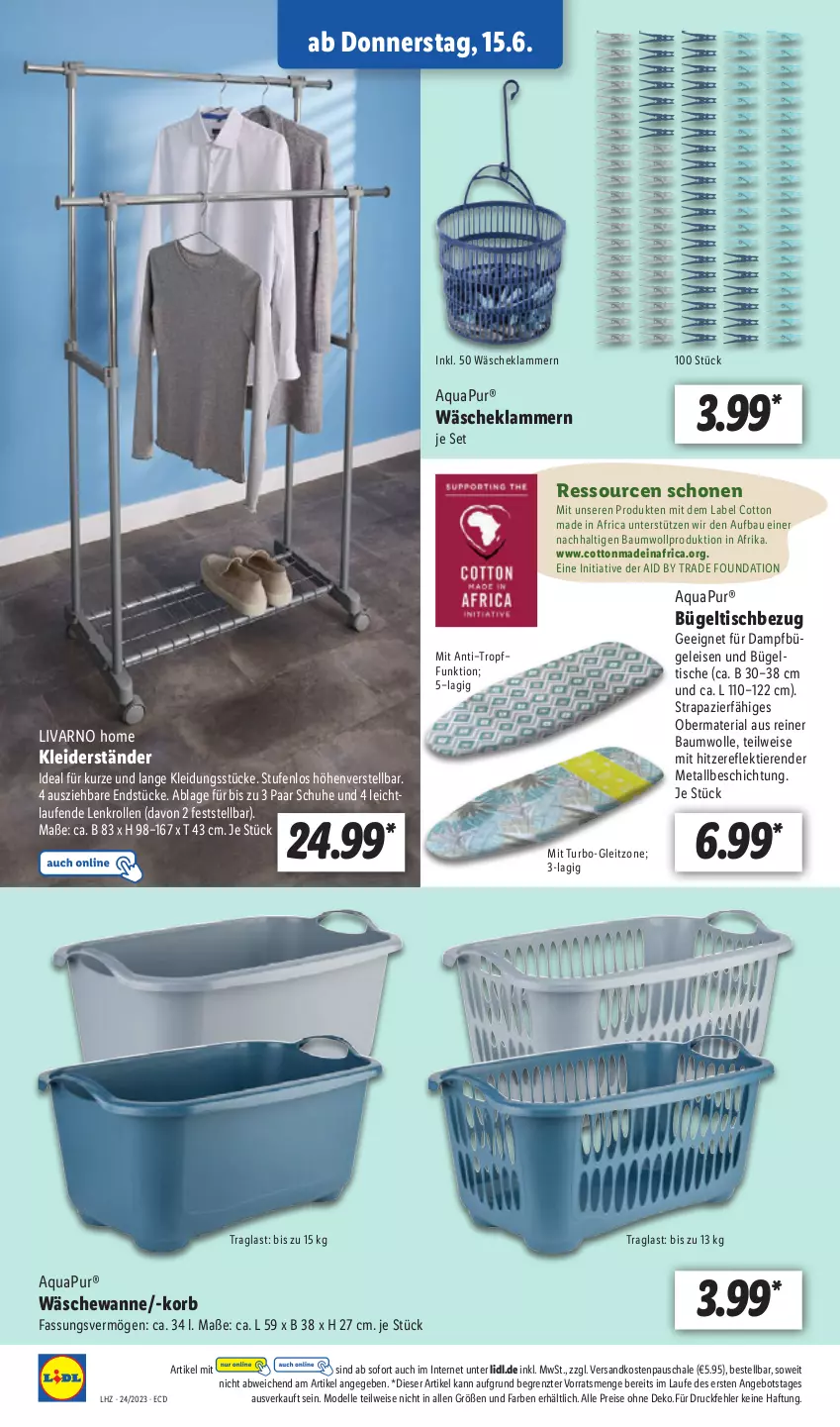 Aktueller Prospekt Lidl - Aktionsprospekt - von 12.06 bis 17.06.2023 - strona 30 - produkty: angebot, aqua, AquaPur, Bau, baumwolle, bügel, Bügeleisen, bügeltisch, dampfbügeleisen, dell, eis, elle, Klammern, kleid, kleider, Kleiderständer, Kleidung, korb, lamm, Laufen, leitz, Mode, ndk, paar schuhe, reis, Ria, Schal, Schale, schuhe, Ti, Tiere, tisch, Wanne, wolle, ZTE