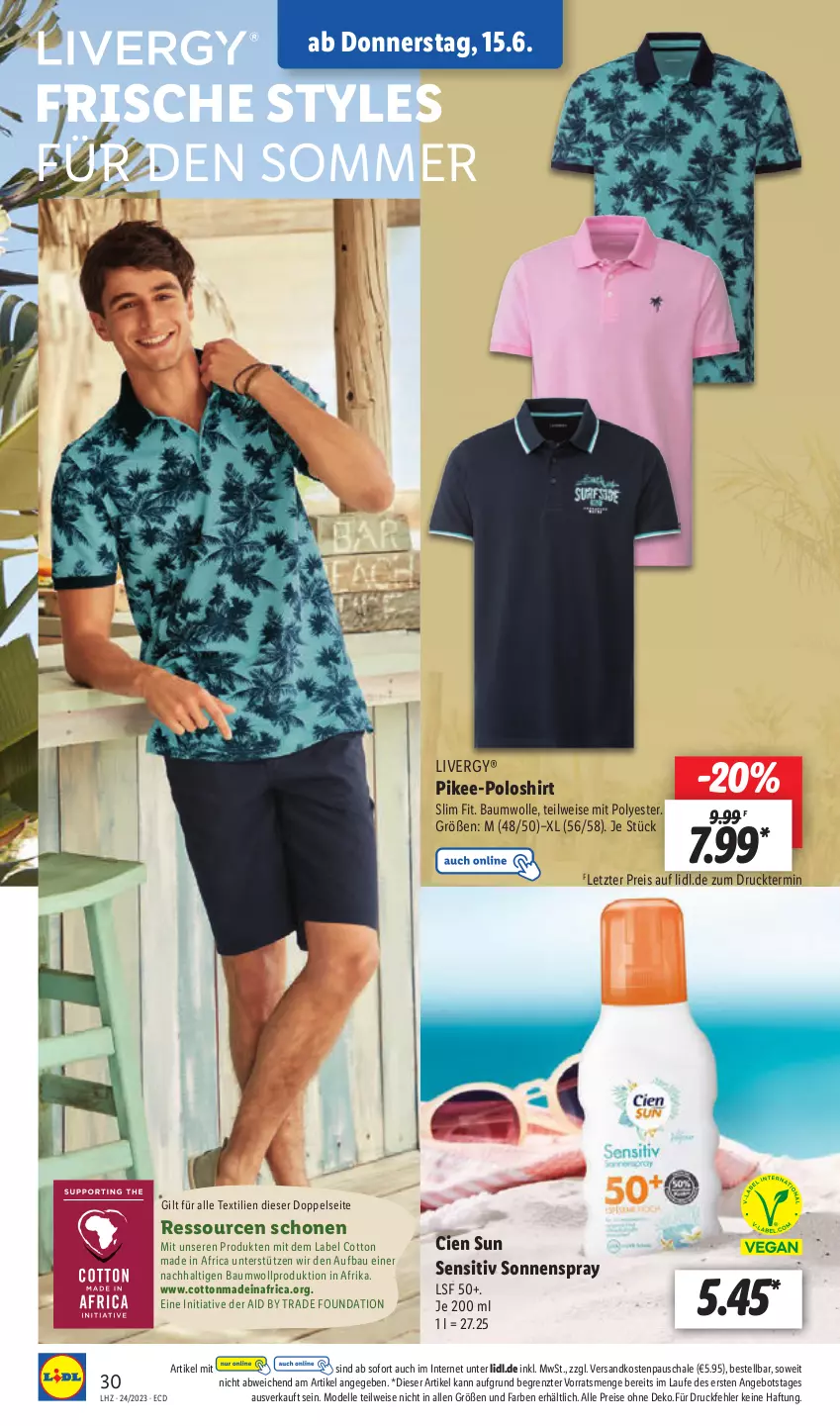 Aktueller Prospekt Lidl - Aktionsprospekt - von 12.06 bis 17.06.2023 - strona 38 - produkty: angebot, Bau, baumwolle, Cien, dell, eis, elle, livergy, Mode, ndk, poloshirt, reis, Schal, Schale, shirt, sonnenspray, Ti, wolle, ZTE