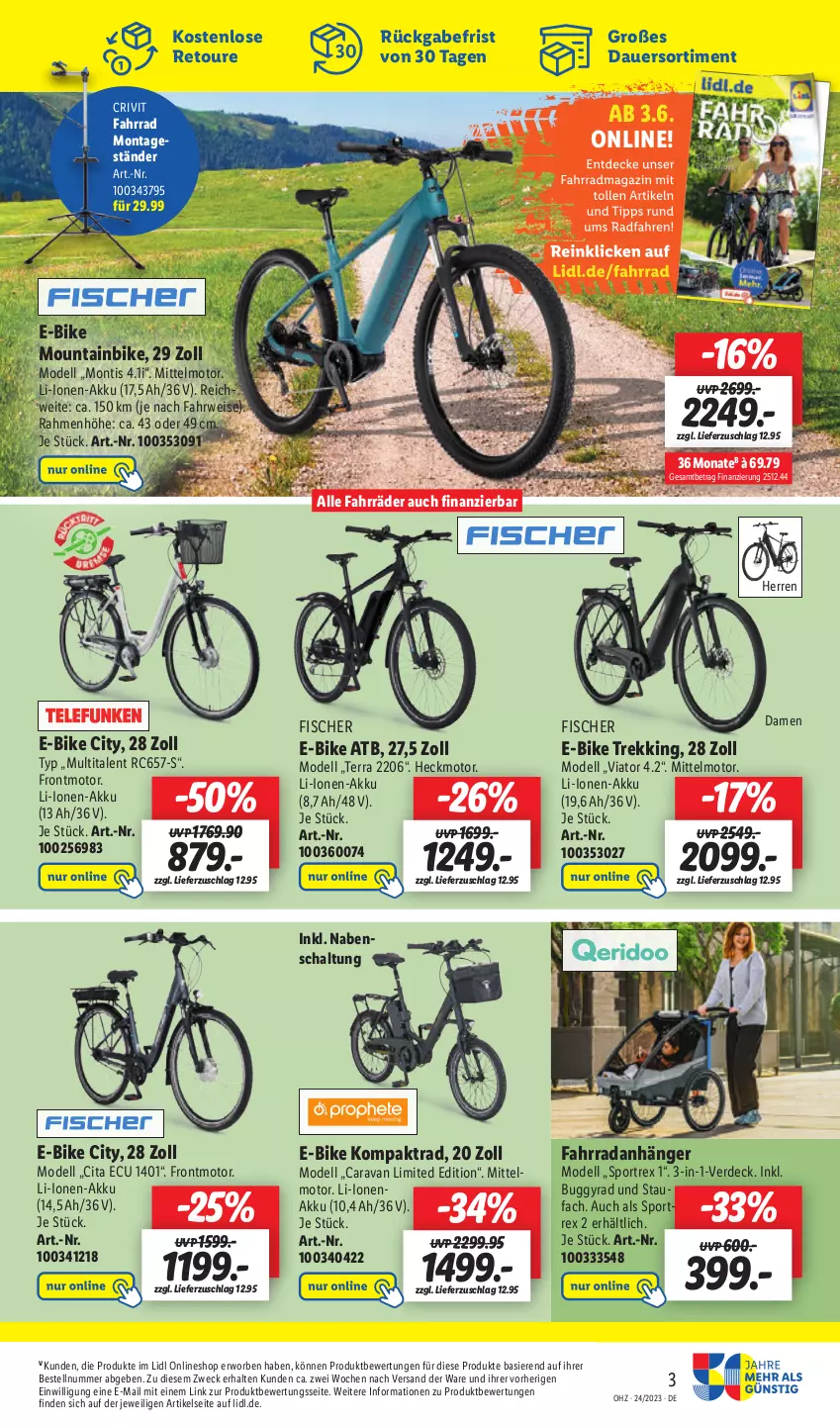 Aktueller Prospekt Lidl - Aktionsprospekt - von 12.06 bis 17.06.2023 - strona 57 - produkty: akku, Anhänger, auer, Buggy, crivit, dell, E-Bike, eis, erde, Fahrrad, fisch, fische, Fischer, korb, Mode, Mountainbike, rwe, Schal, Sport, Ti, weck