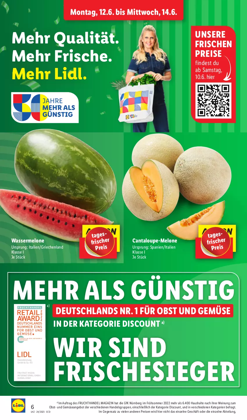 Aktueller Prospekt Lidl - Aktionsprospekt - von 12.06 bis 17.06.2023 - strona 8 - produkty: Abtei, angebot, Cantaloupe-melone, discount, eis, ente, frucht, magazin, melone, obst, Obst und Gemüse, reis, Ti, und gemüse, wasser, wassermelone