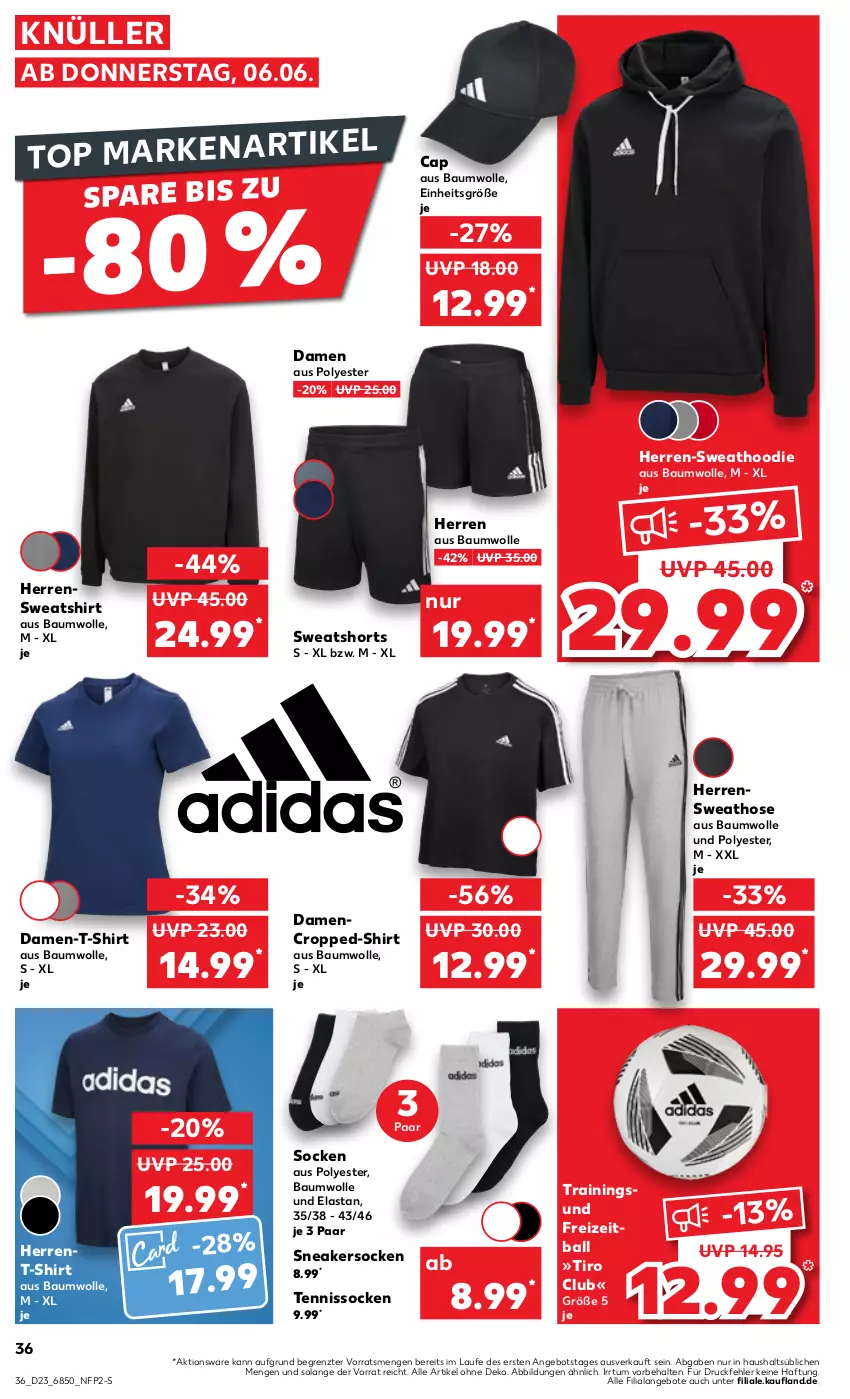 Aktueller Prospekt Kaufland - Prospekt - von 06.06 bis 12.06.2024 - strona 36 - produkty: angebot, angebote, ball, Bau, baumwolle, Cap, hose, shirt, shorts, sneaker, sneakersocken, socken, Sweathose, Sweatshirt, sweatshorts, T-Shirt, Ti, wolle, ZTE