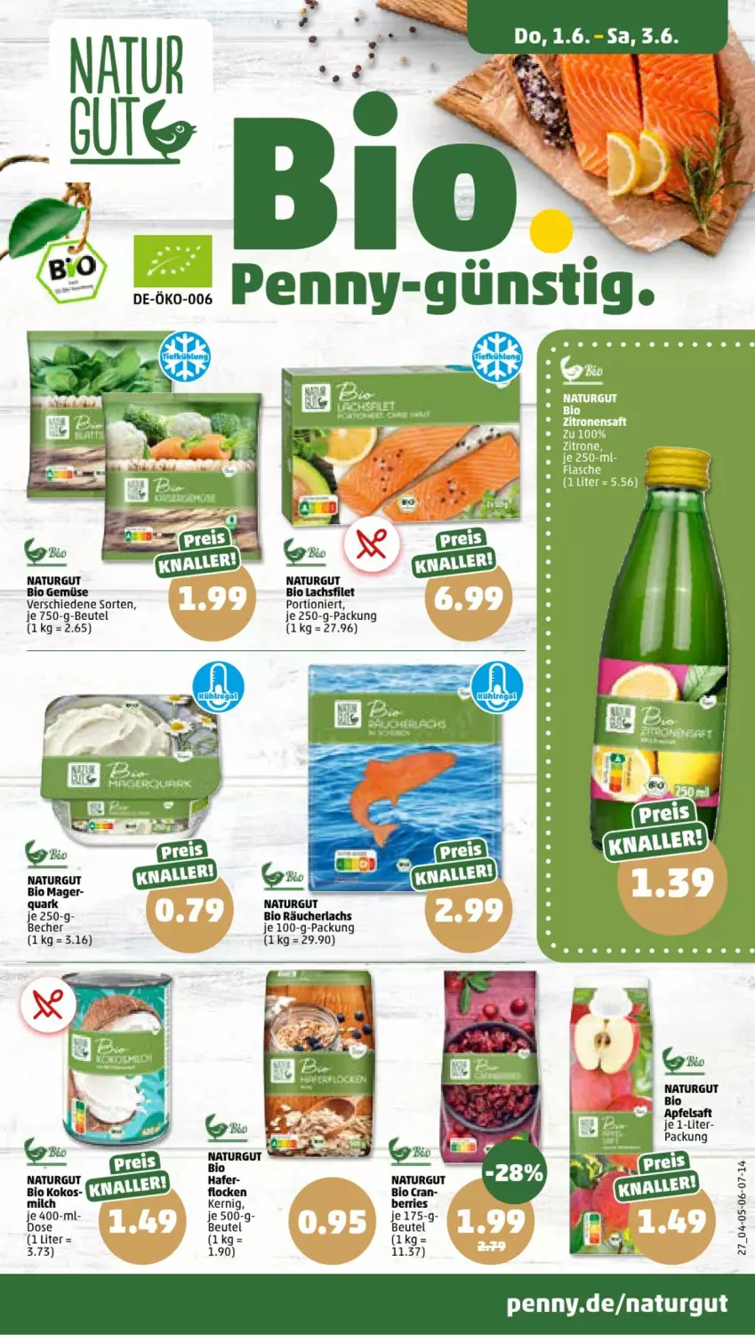 Aktueller Prospekt Penny - Prospekte - von 29.05 bis 03.06.2023 - strona 27 - produkty: Becher, beutel, bio, bio gemüse, elle, filet, flasche, je 250-g-packung, lachs, lachsfilet, natur, quark, Räucherlachs, Ti, zitrone