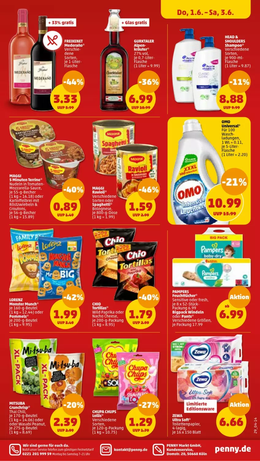 Aktueller Prospekt Penny - Prospekte - von 29.05 bis 03.06.2023 - strona 29 - produkty: Becher, beutel, bolognese, chili, chupa, chupa chups, eier, flasche, freixenet, latte, maggi, mozzarella, nacho, nacho cheese, nudel, nudeln, pampers, Pants, papier, paprika, Pommels, rel, röstzwiebeln, sauce, shampoo, spaghetti, telefon, terrine, Ti, toilettenpapier, tomate, tomaten, uhr, wasa, Wild, wild paprika, windeln, zwiebel, zwiebeln