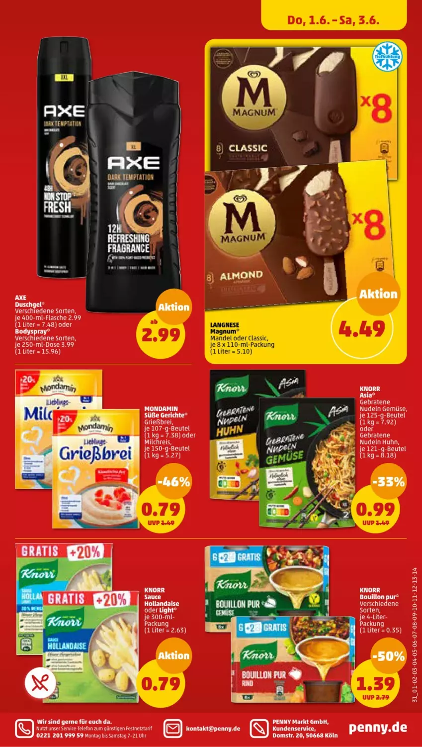 Aktueller Prospekt Penny - Prospekte - von 29.05 bis 03.06.2023 - strona 31 - produkty: ACC, axe, beutel, body, bodyspray, braten, ente, flasche, hollandaise, mondamin, nudel, nudeln, sauce, telefon, Ti, uhr